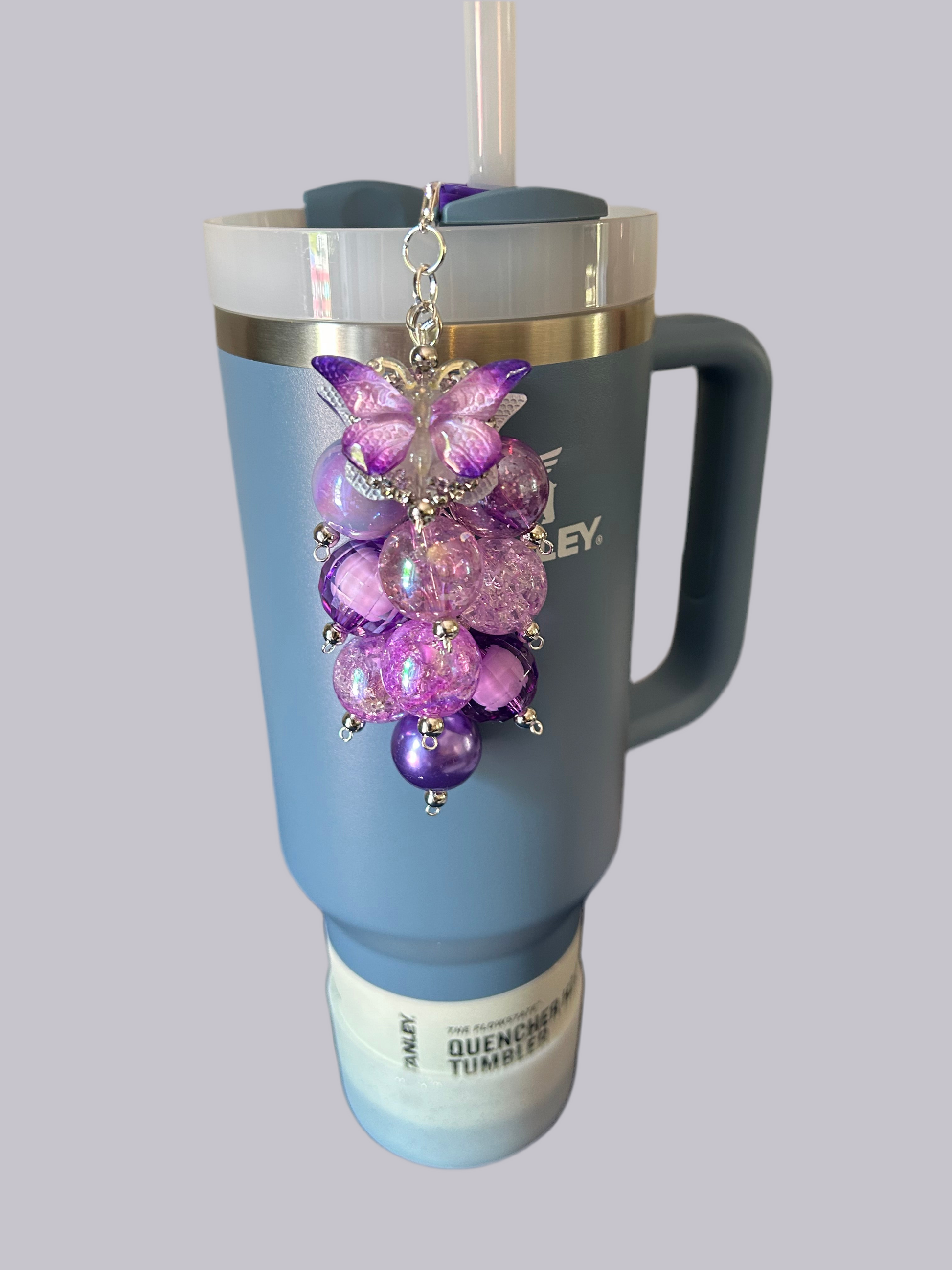 Purple Butterfly Bauble Straw Charm