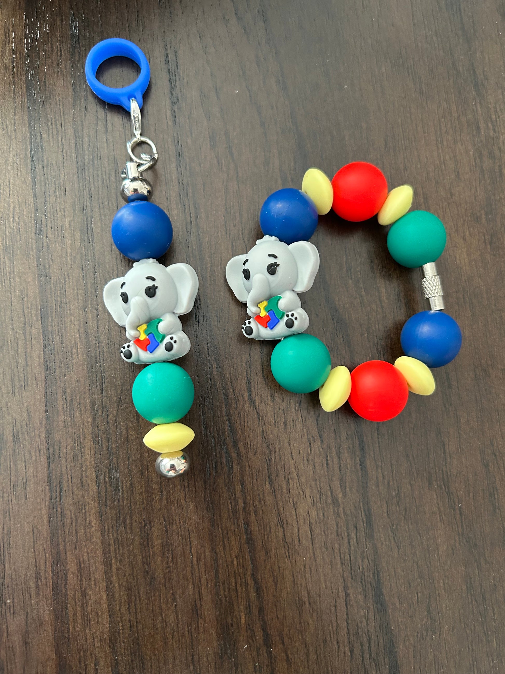 Elephant Autism Awareness Straw and Handle Charm set