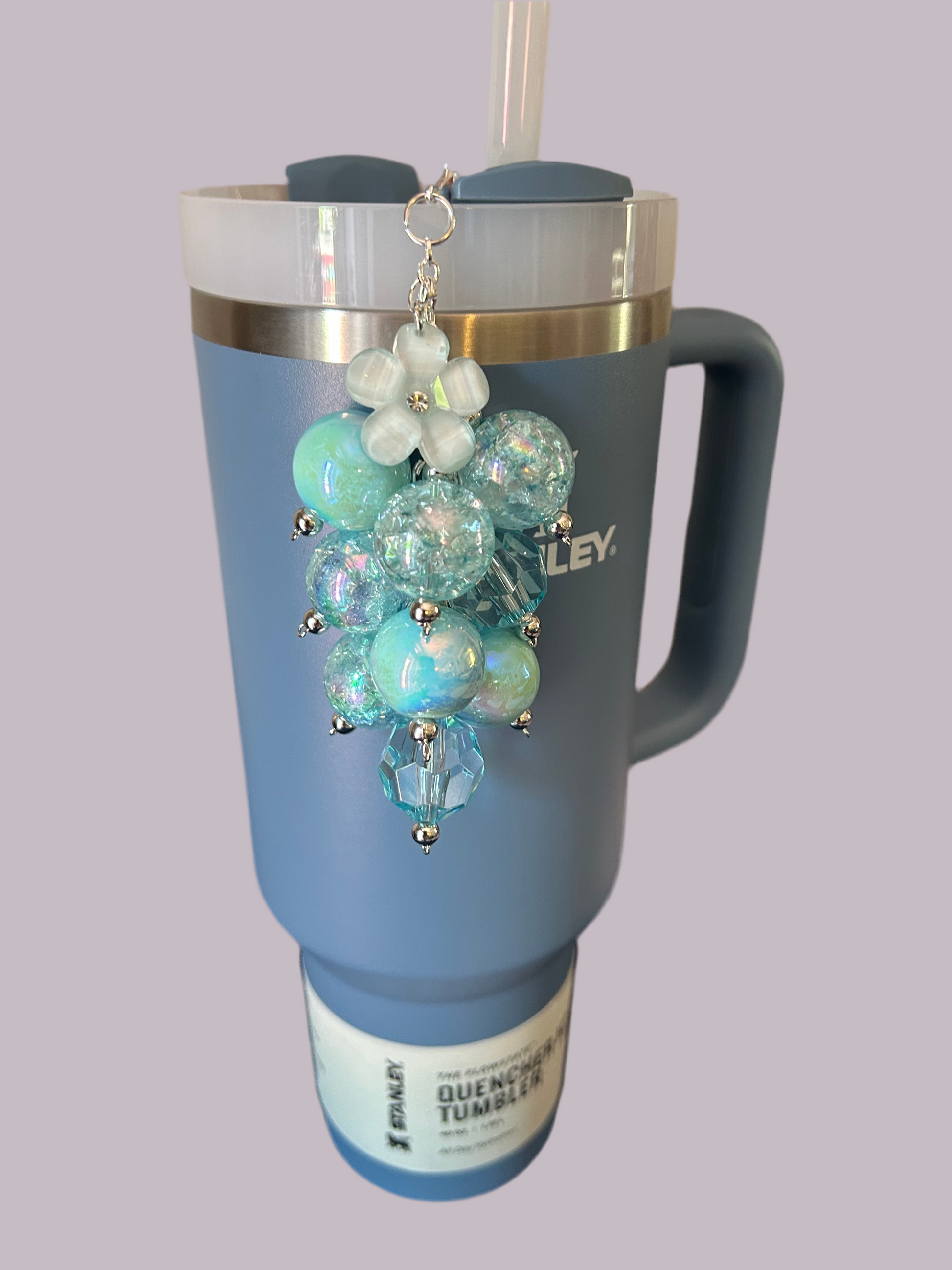 Blue Flower Bauble Straw Charm