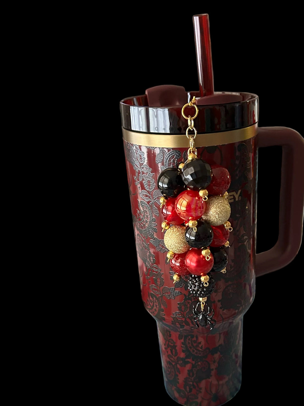 Bordeaux Rose Spider Bauble Straw Charm