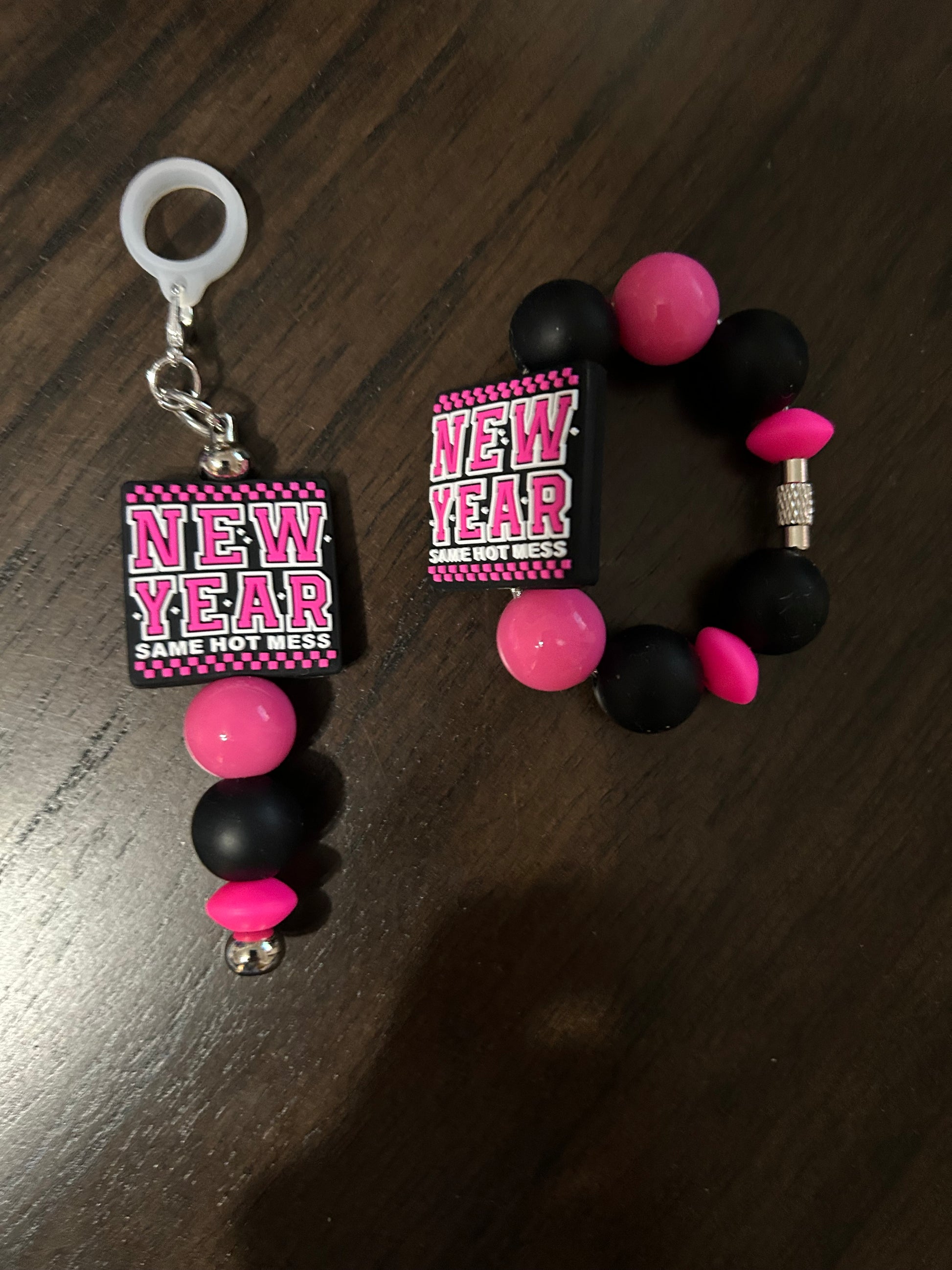 New Year Same Hot Mess Straw and Handle Charm set