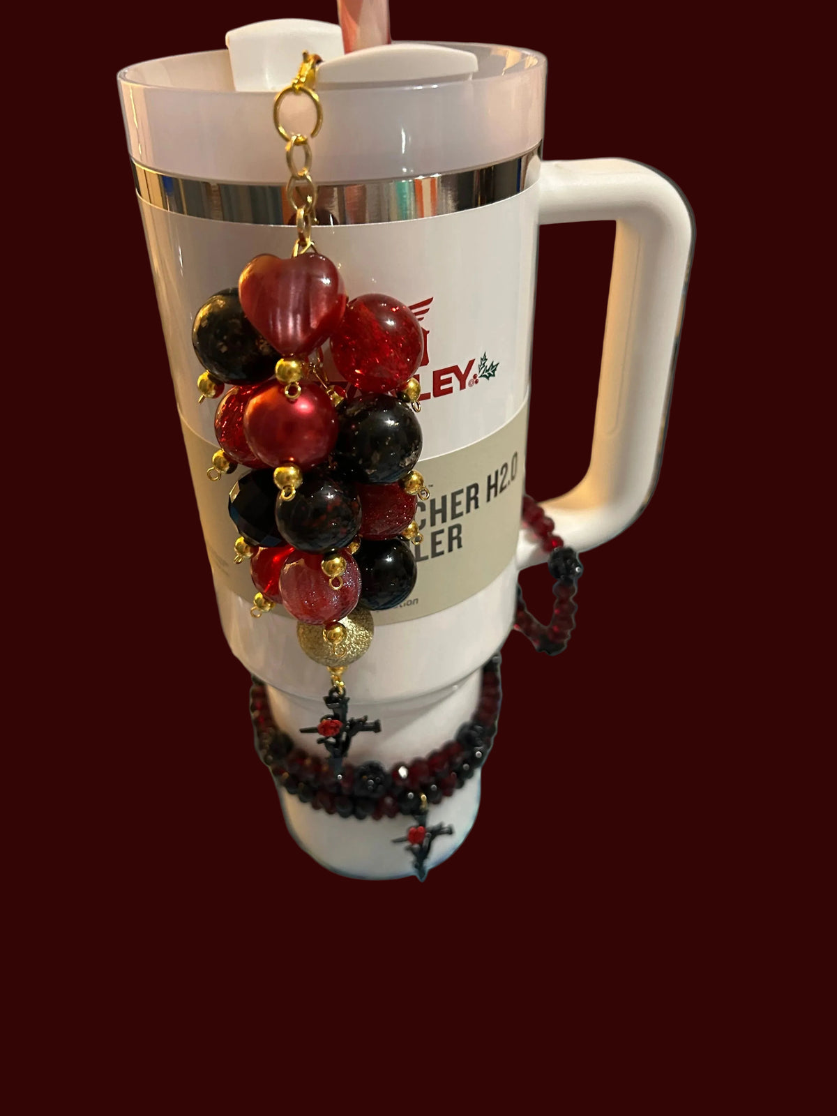 Bordeaux Rose Heart Bauble Straw Charm