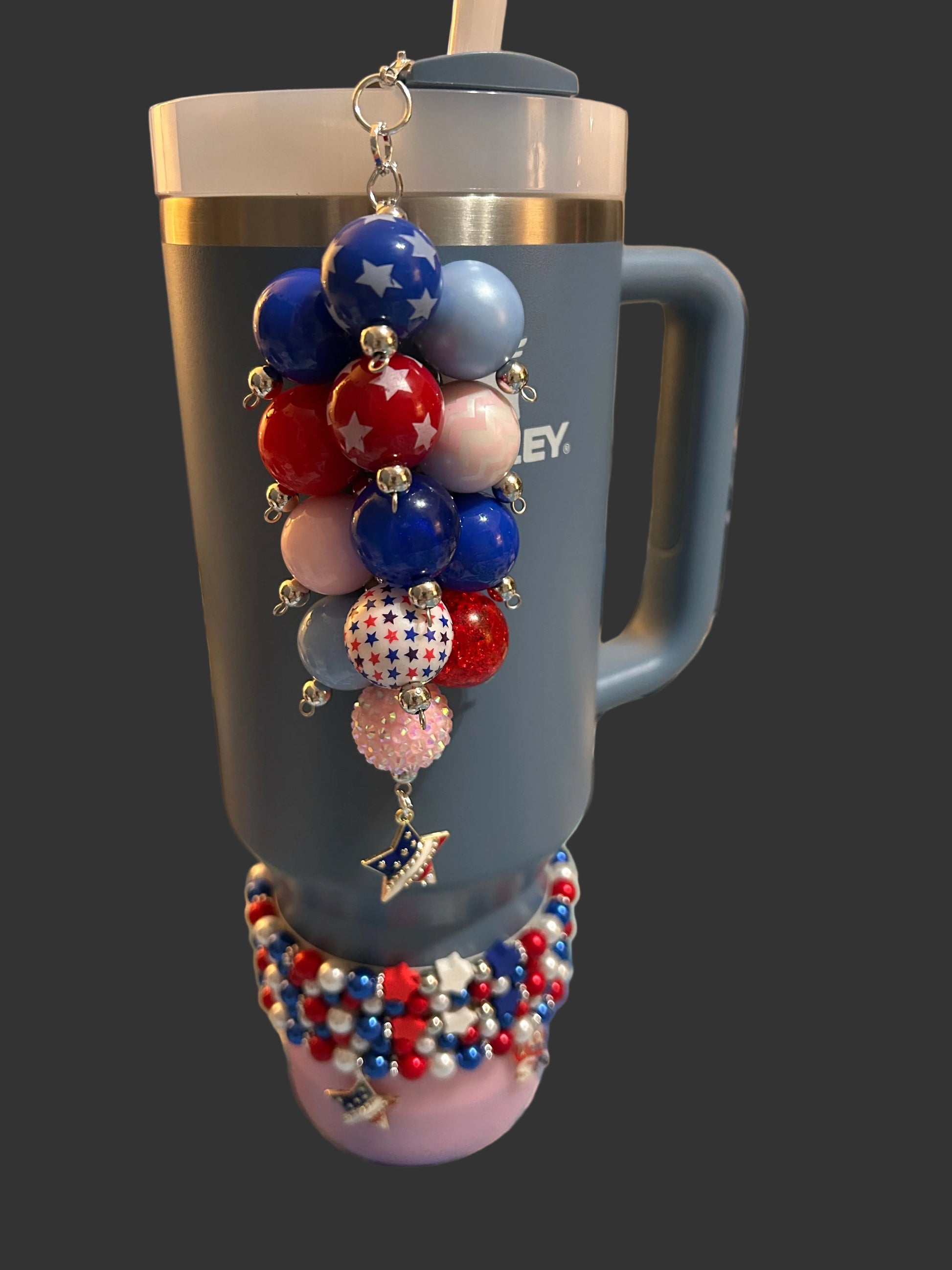 Pink, Red White and Blue Bauble Straw Charm