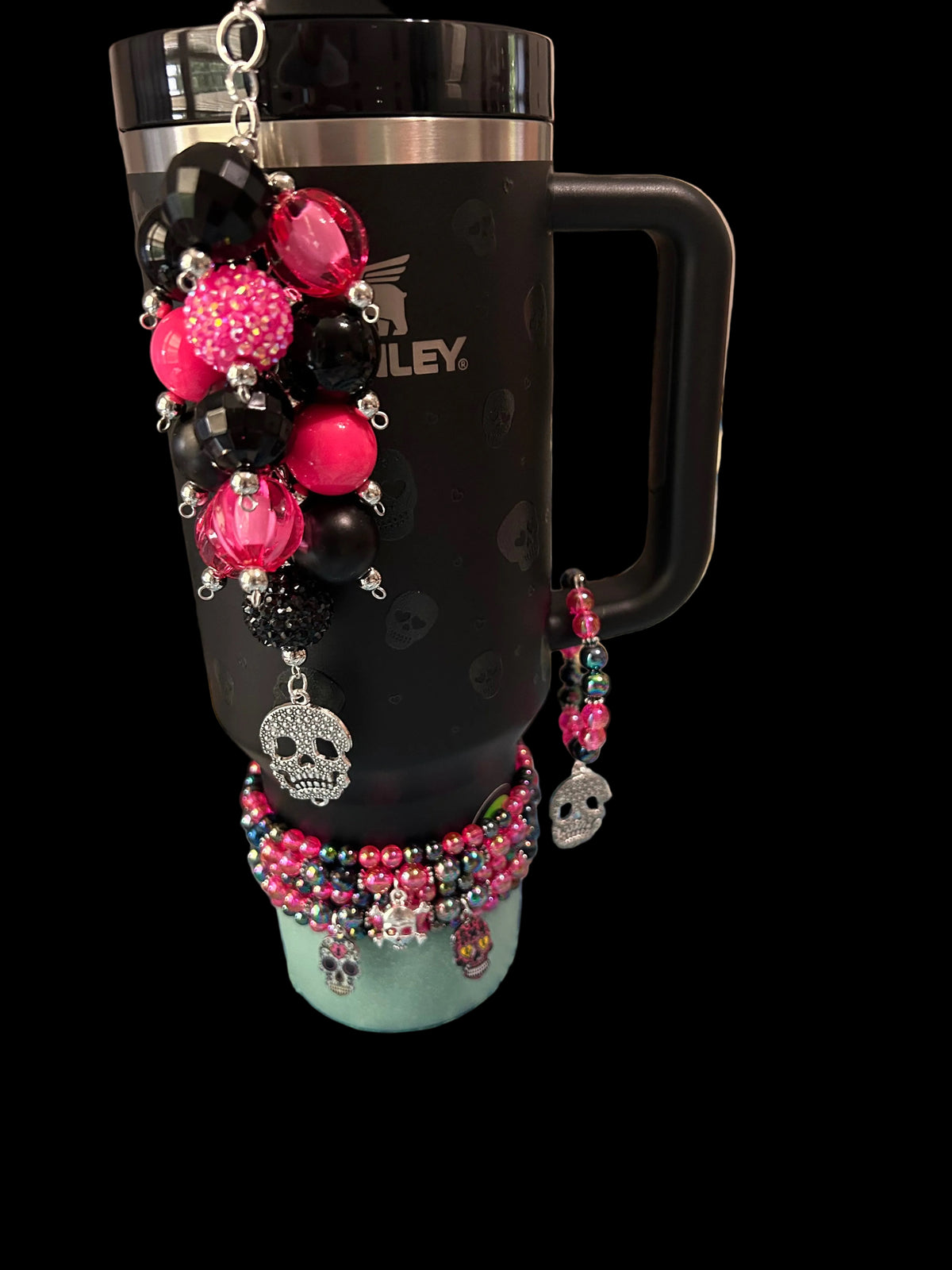 Pink and Black Skull Handle Charm