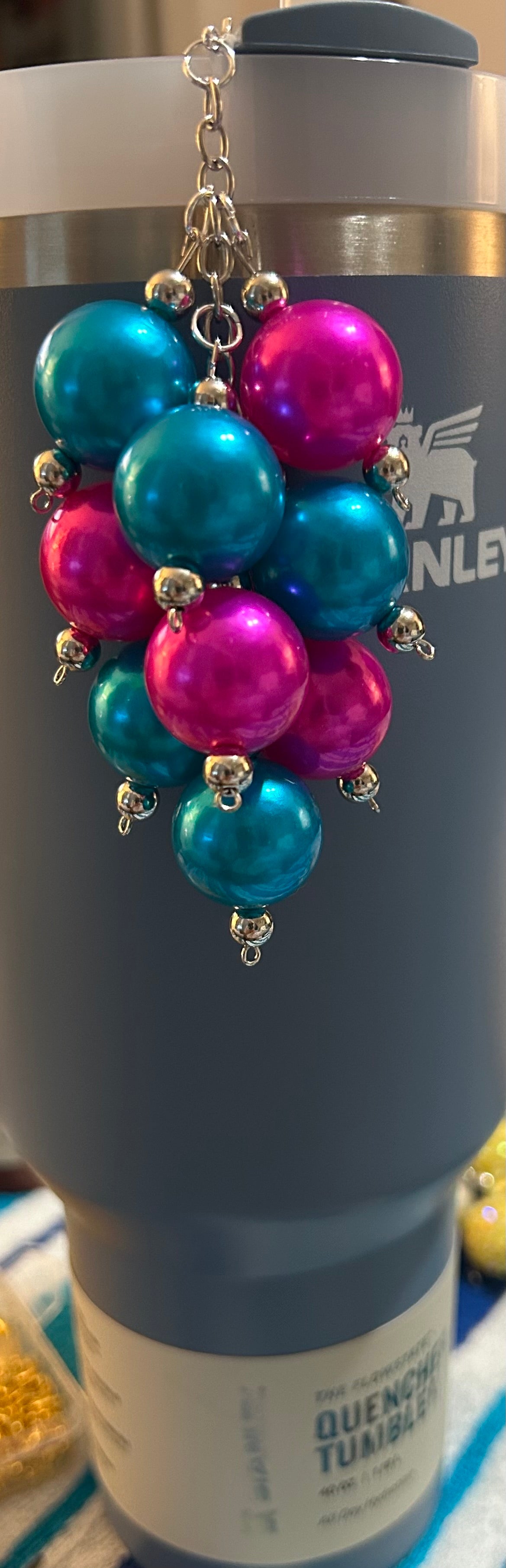 Large Teal and Pink Bauble Straw Charm