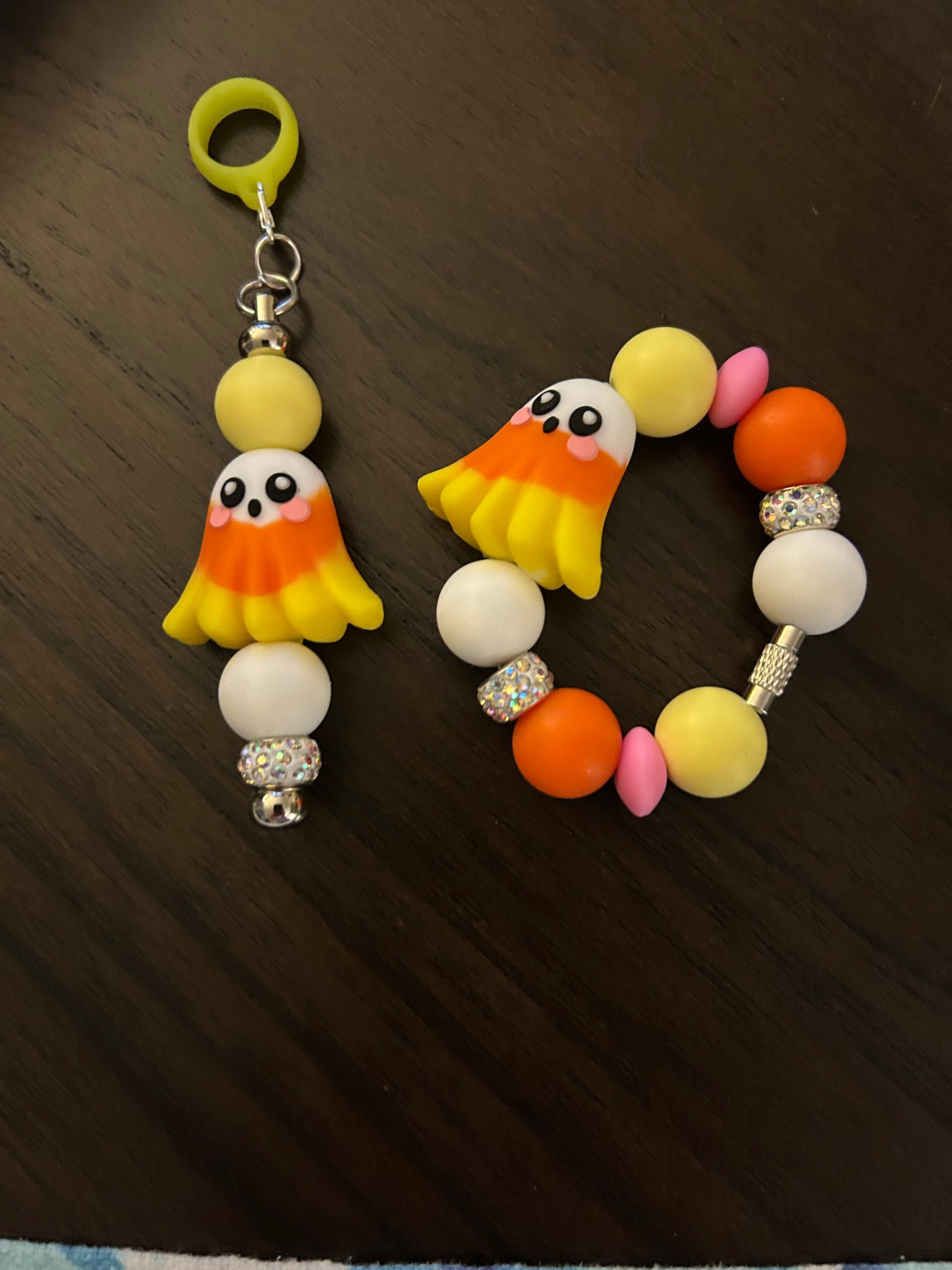 Candy Corn Ghost Straw and Handle Charm set