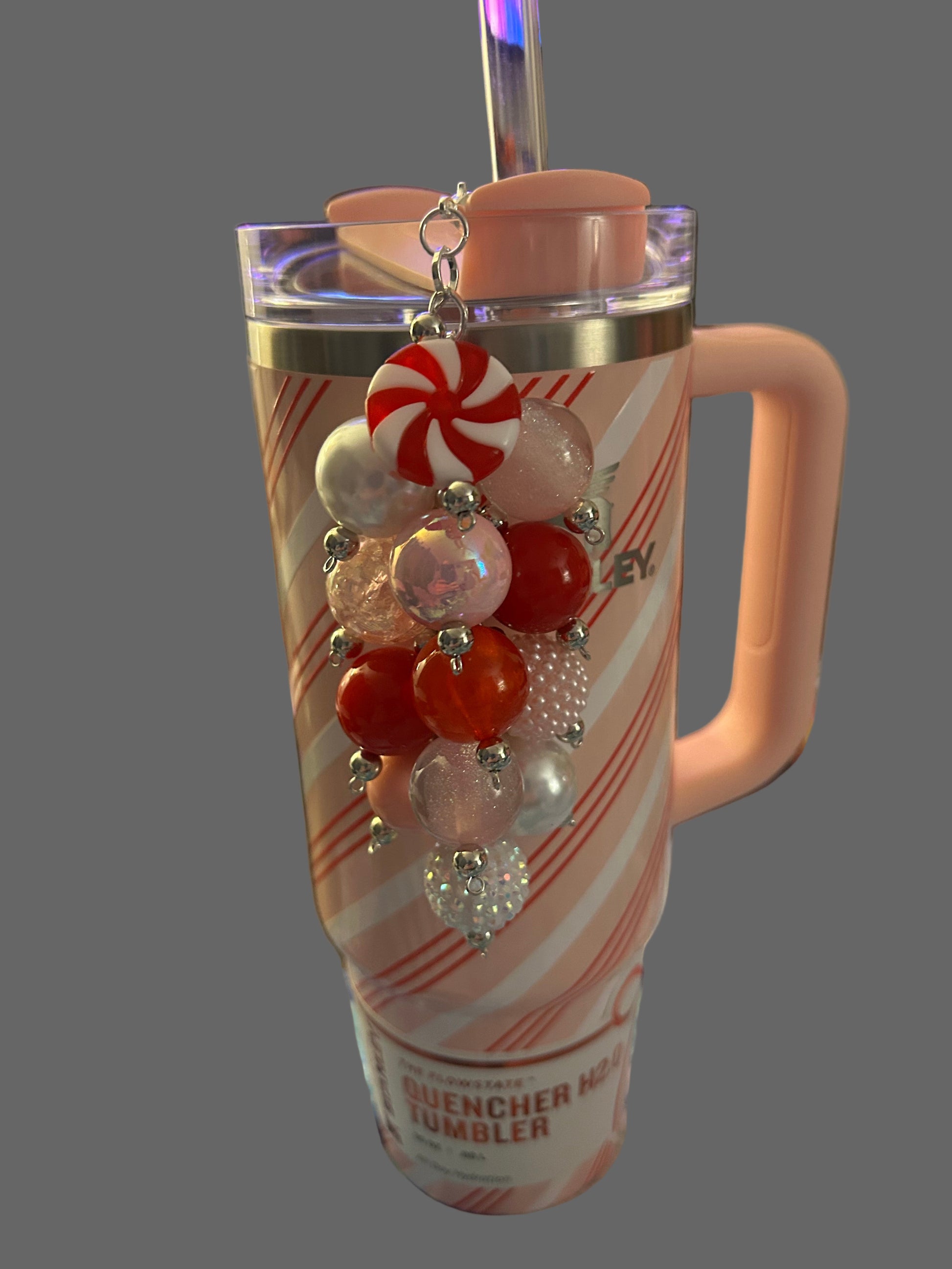 Christmas Pink Peppermint Bauble Straw Charm (shown on a 30oz cup)