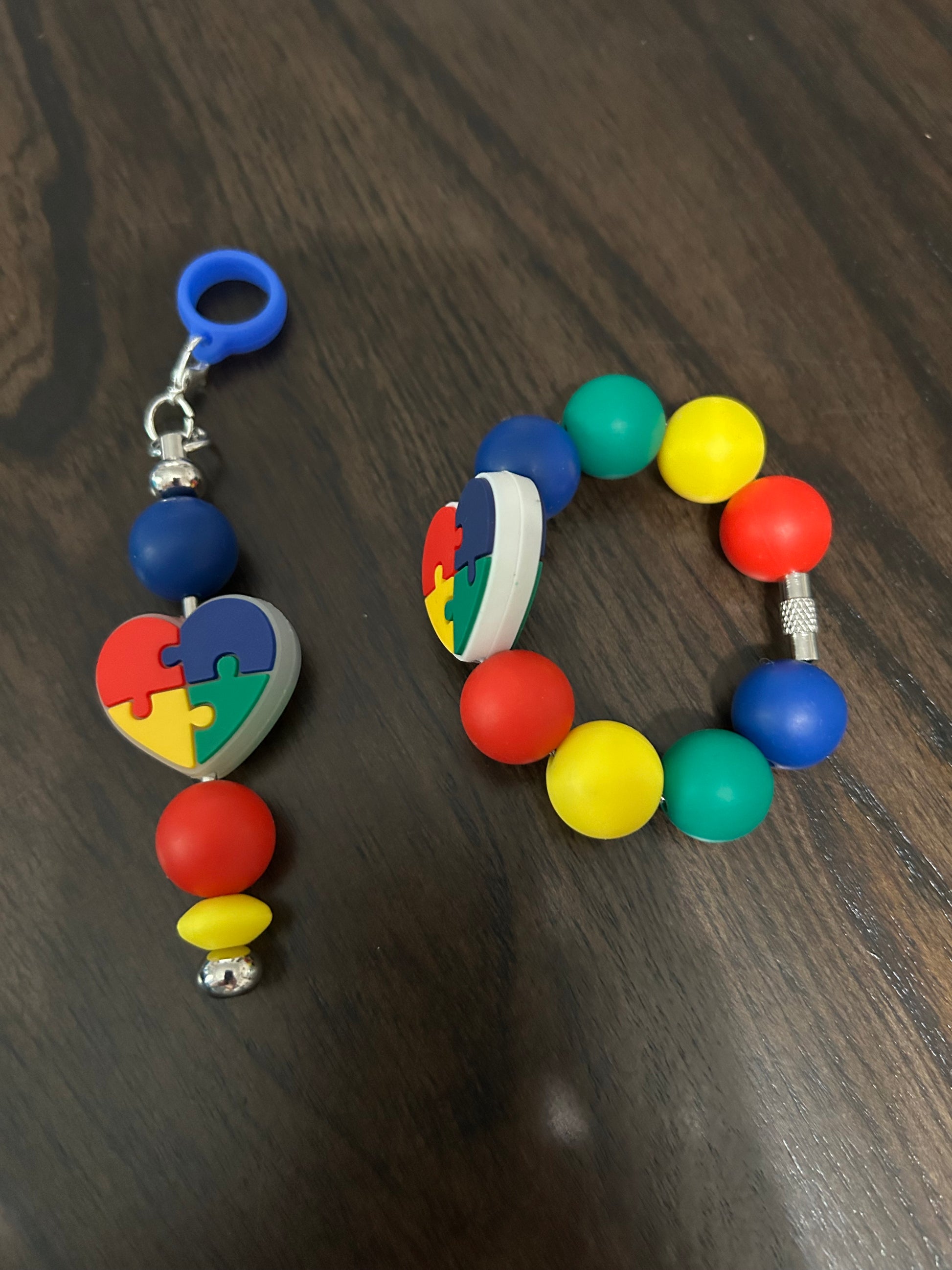 Autism Awareness Straw and Handle Charm set
