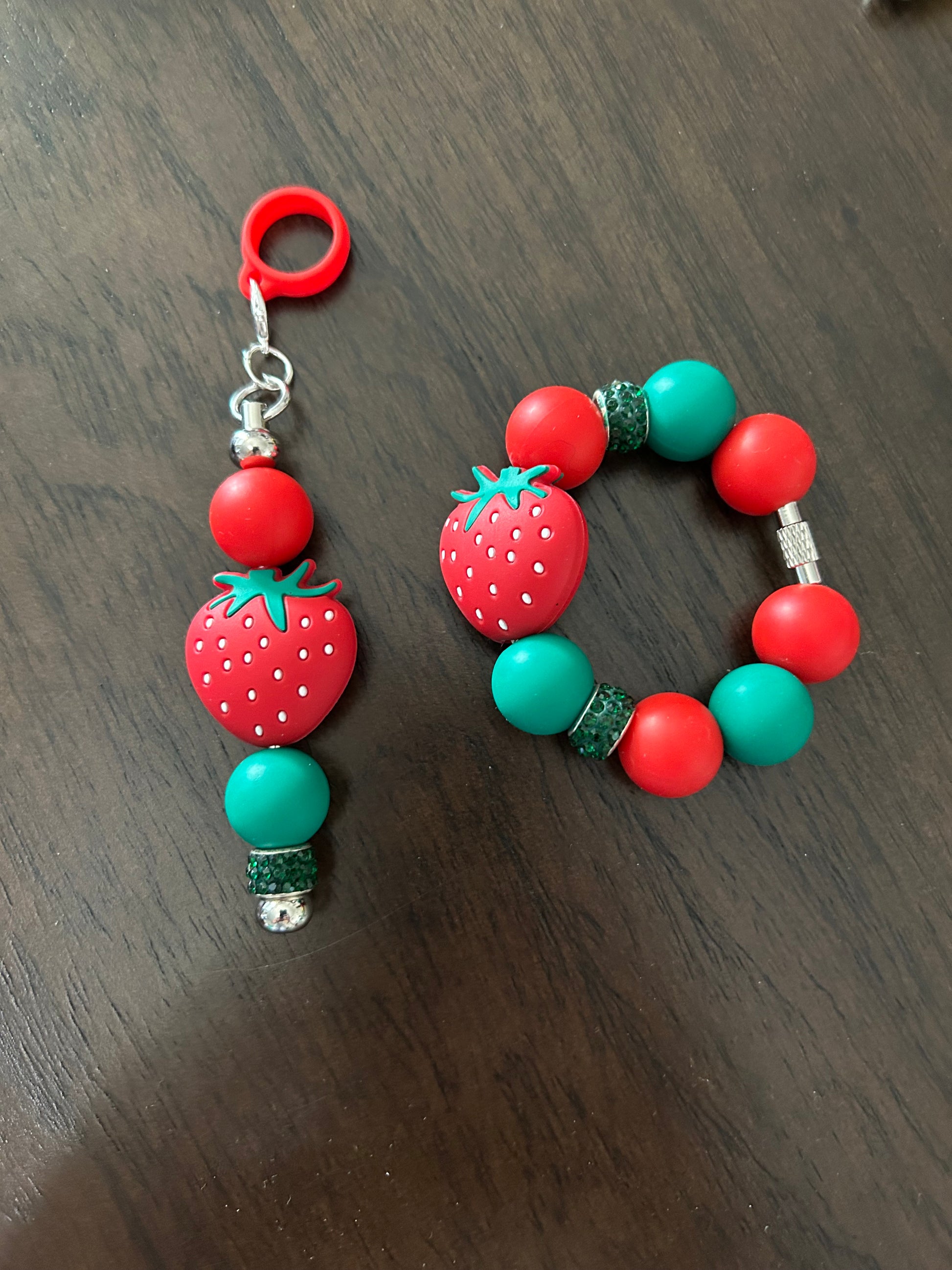 Strawberry Handle and Straw Charm