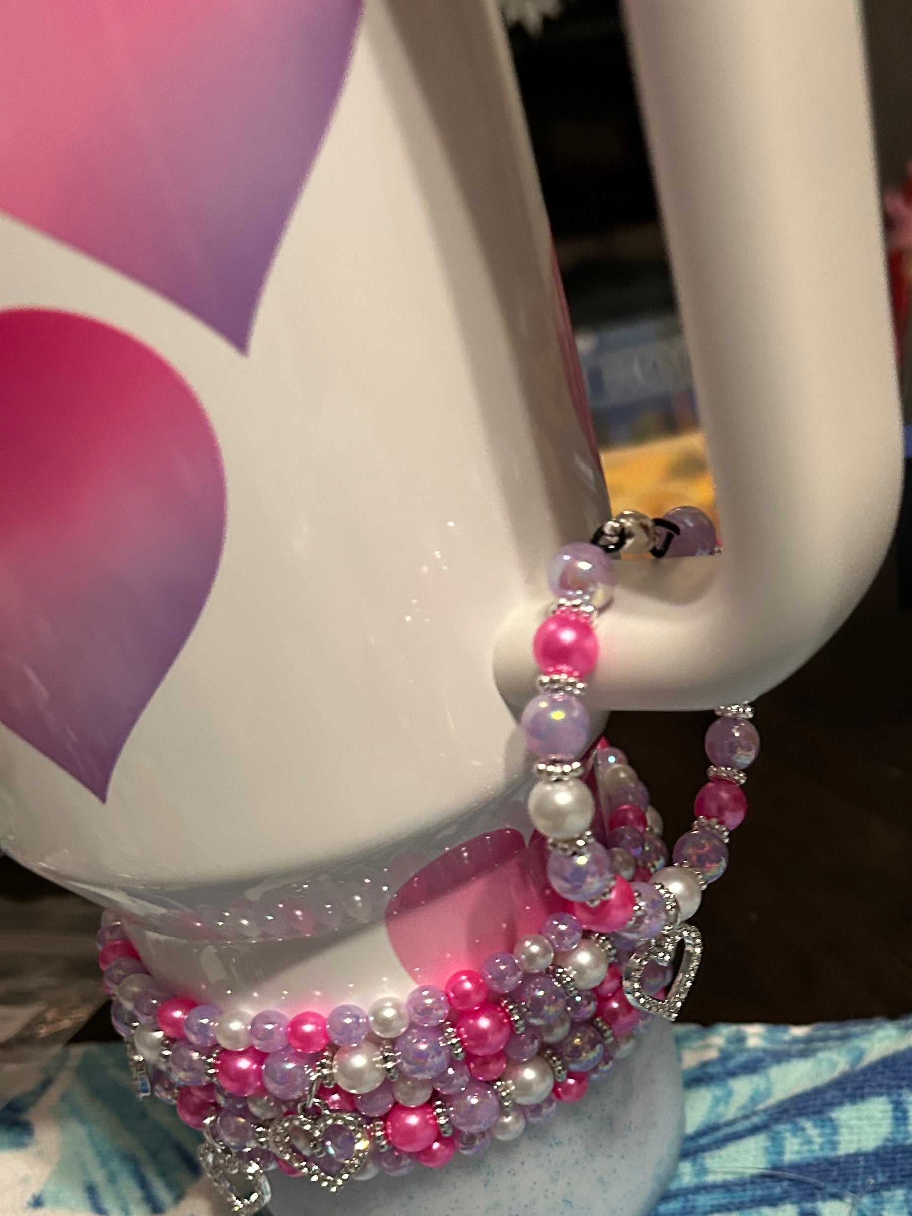 Pink Purple and White Heart Handle Charm