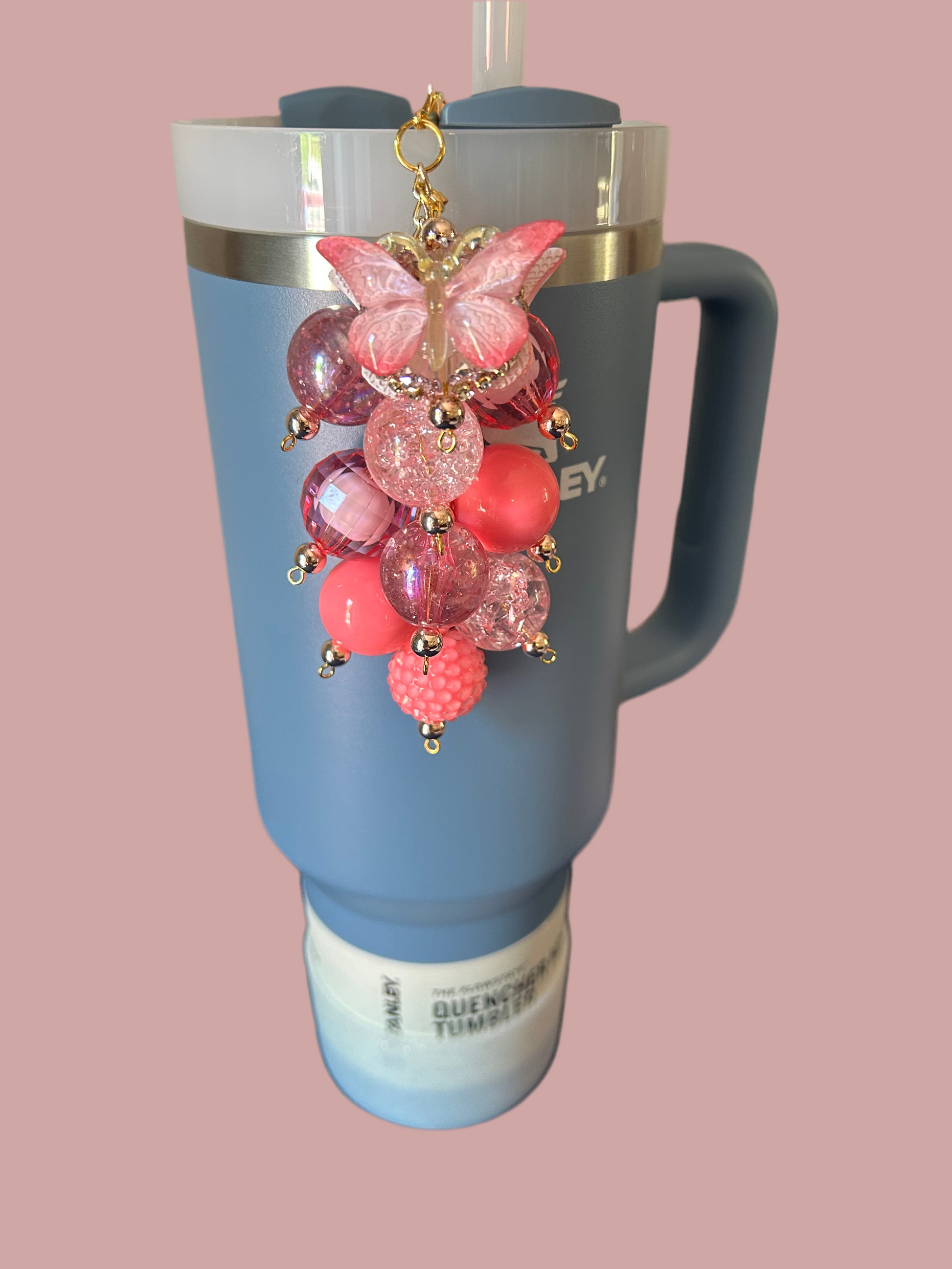 Pink Butterfly Bauble Straw Charm