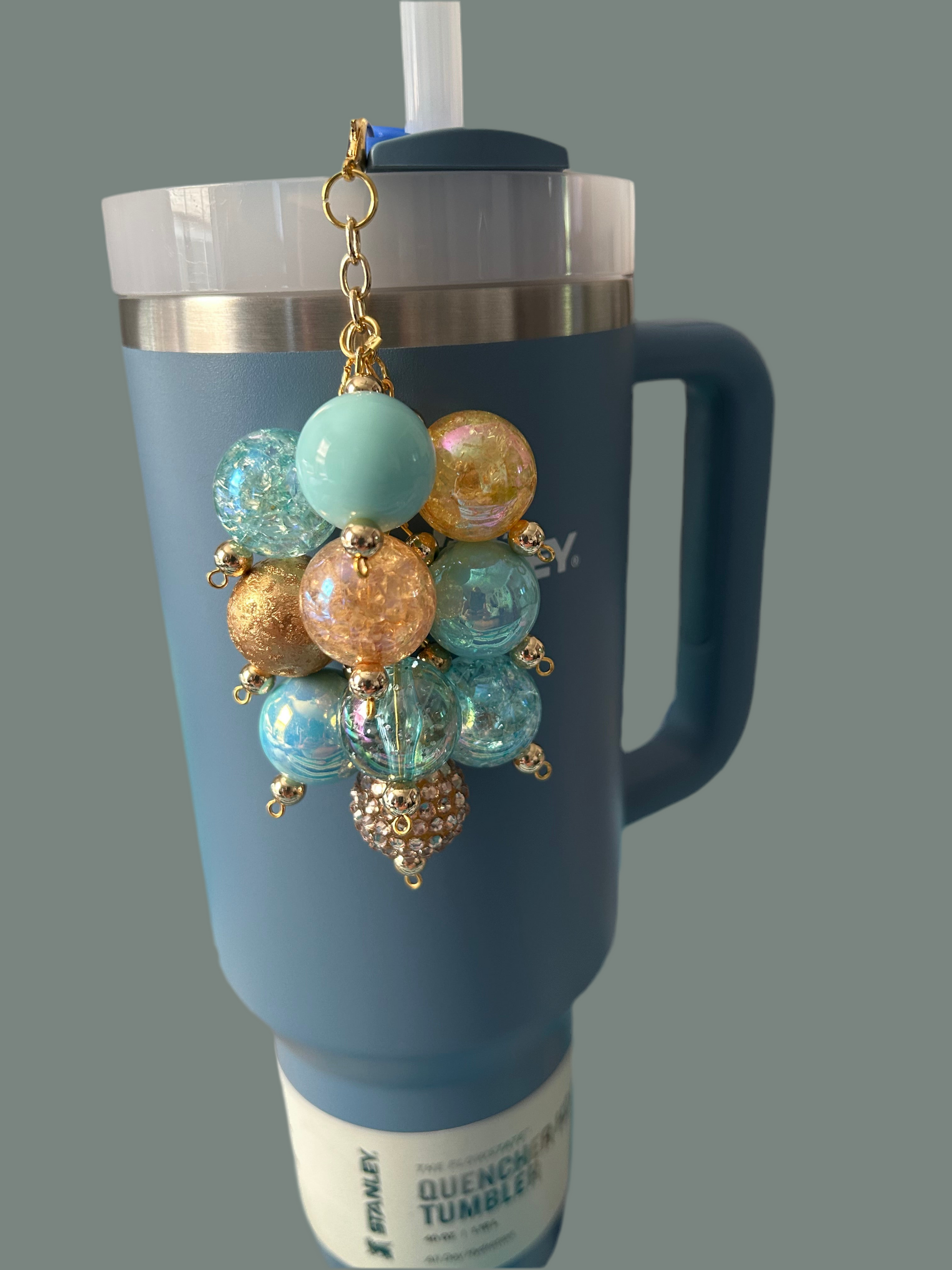 Blue and Gold Large Bauble Straw Charm