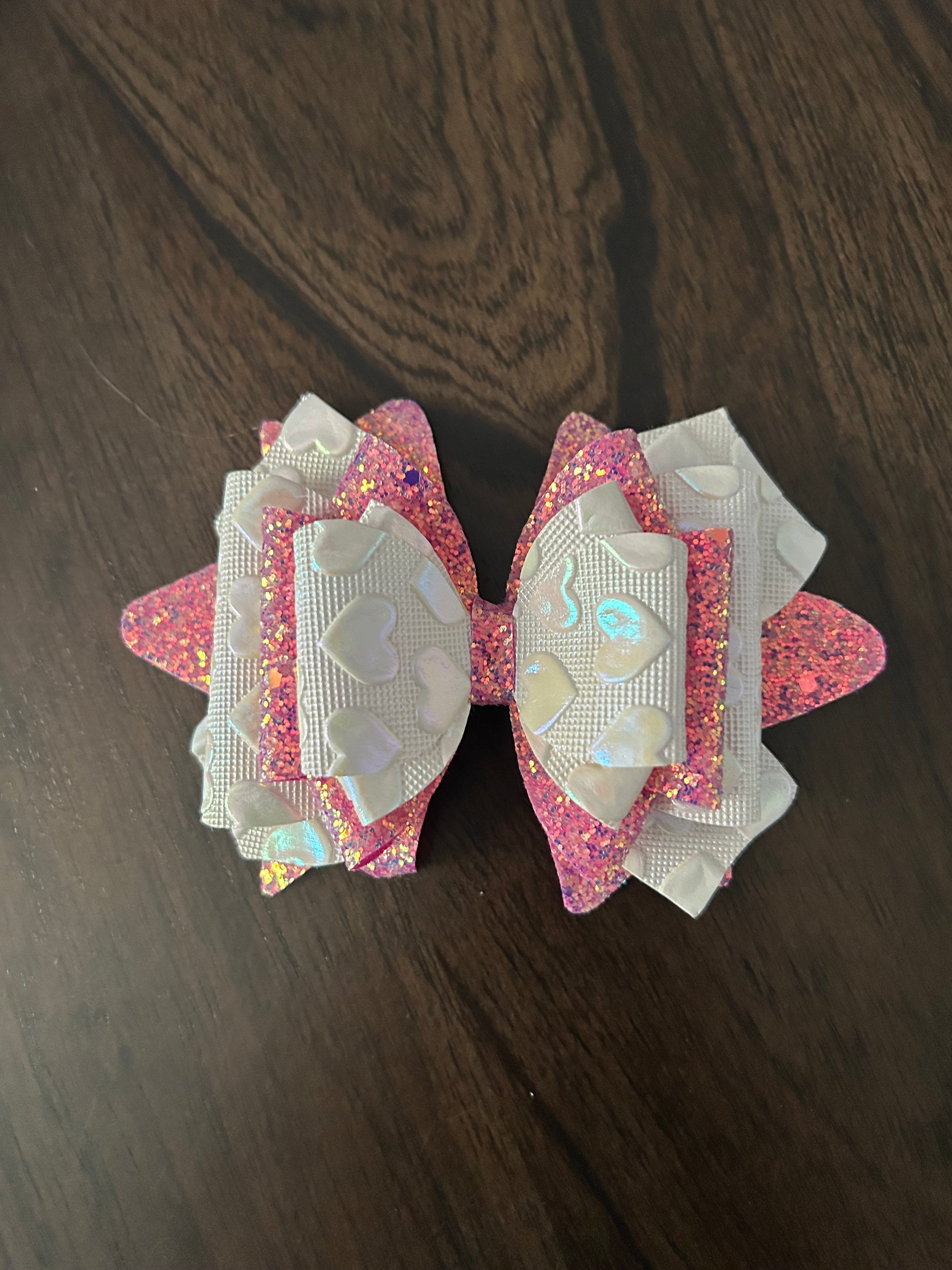 Pink and White Heart Print Bow