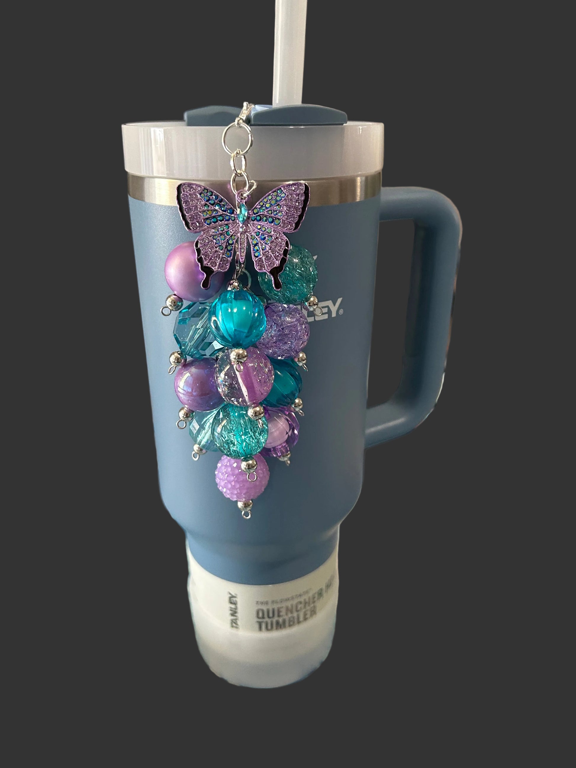 Blue Purple Butterfly Bauble Straw Charm