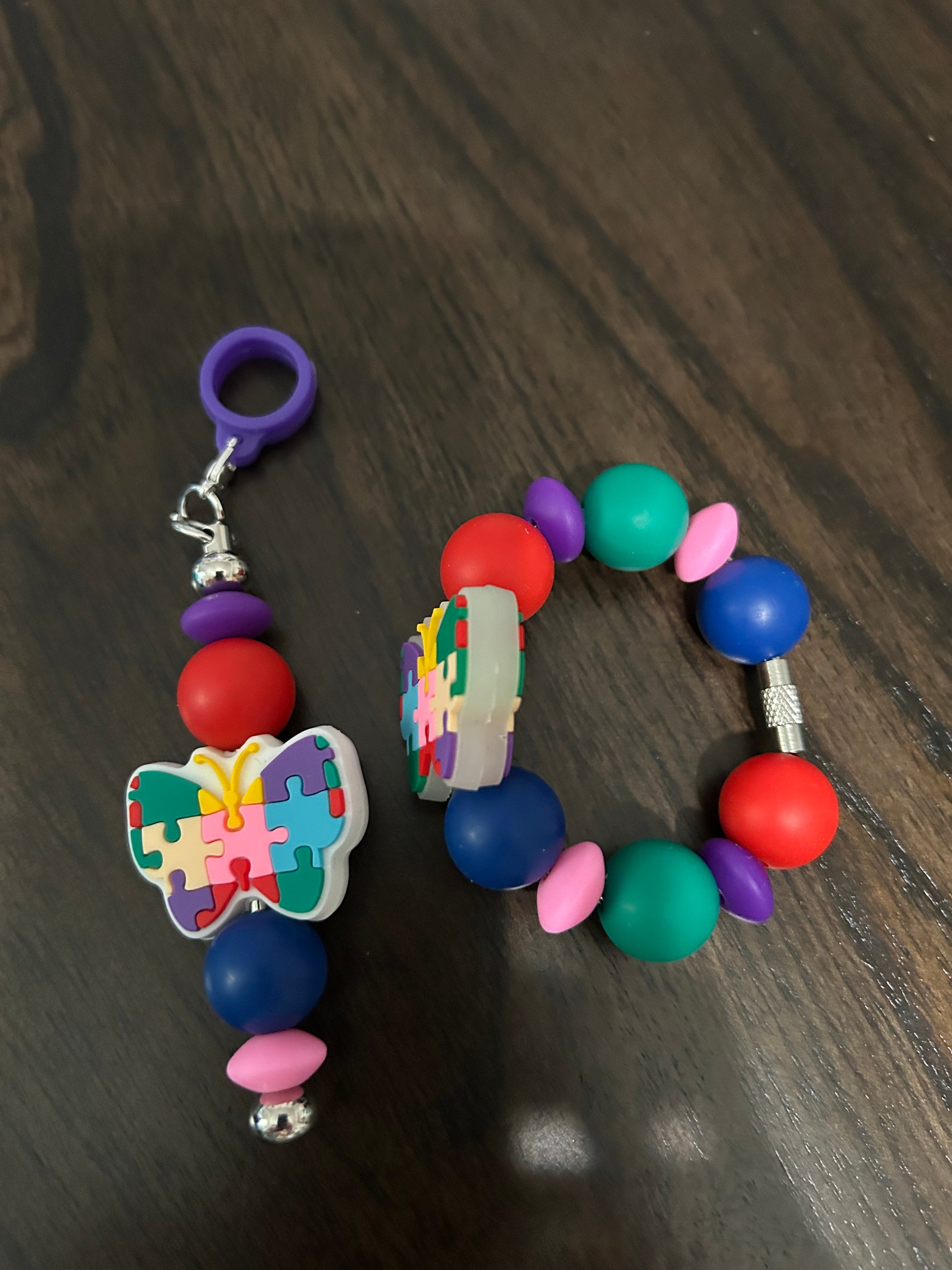 Autism Awareness Straw and Handle Charm set