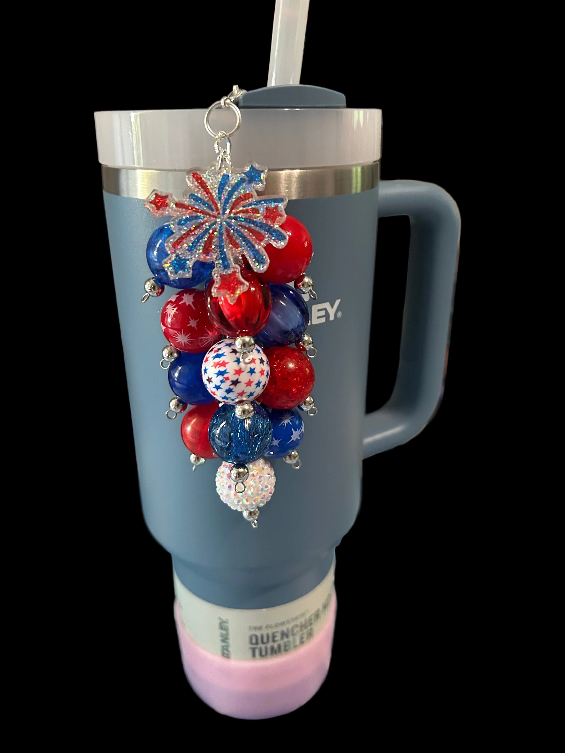 Red White and Blue Fireworks Bauble Straw Charm