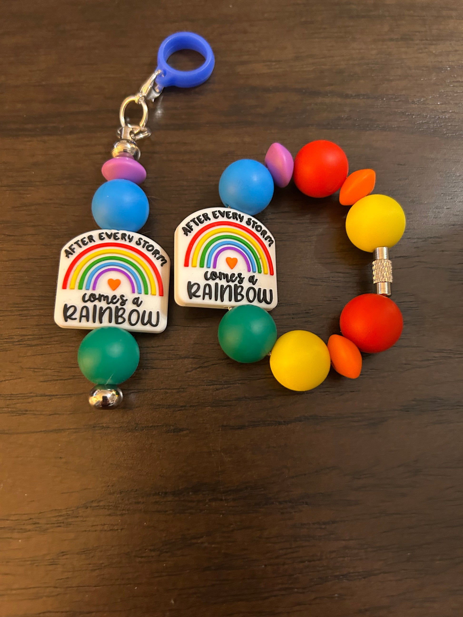 Rainbow Straw and Handle Charm set