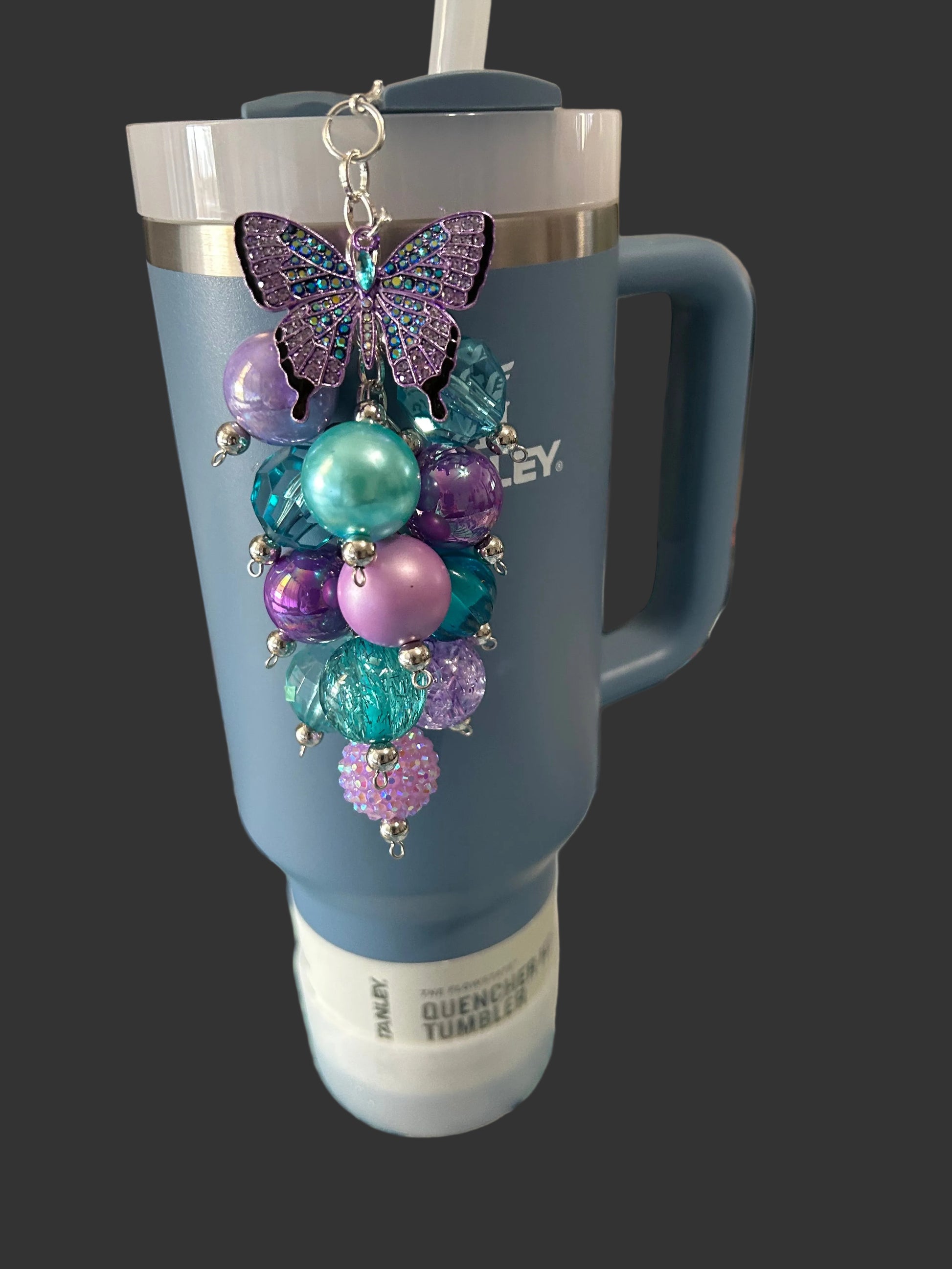 Blue Purple Butterfly Bauble Straw Charm