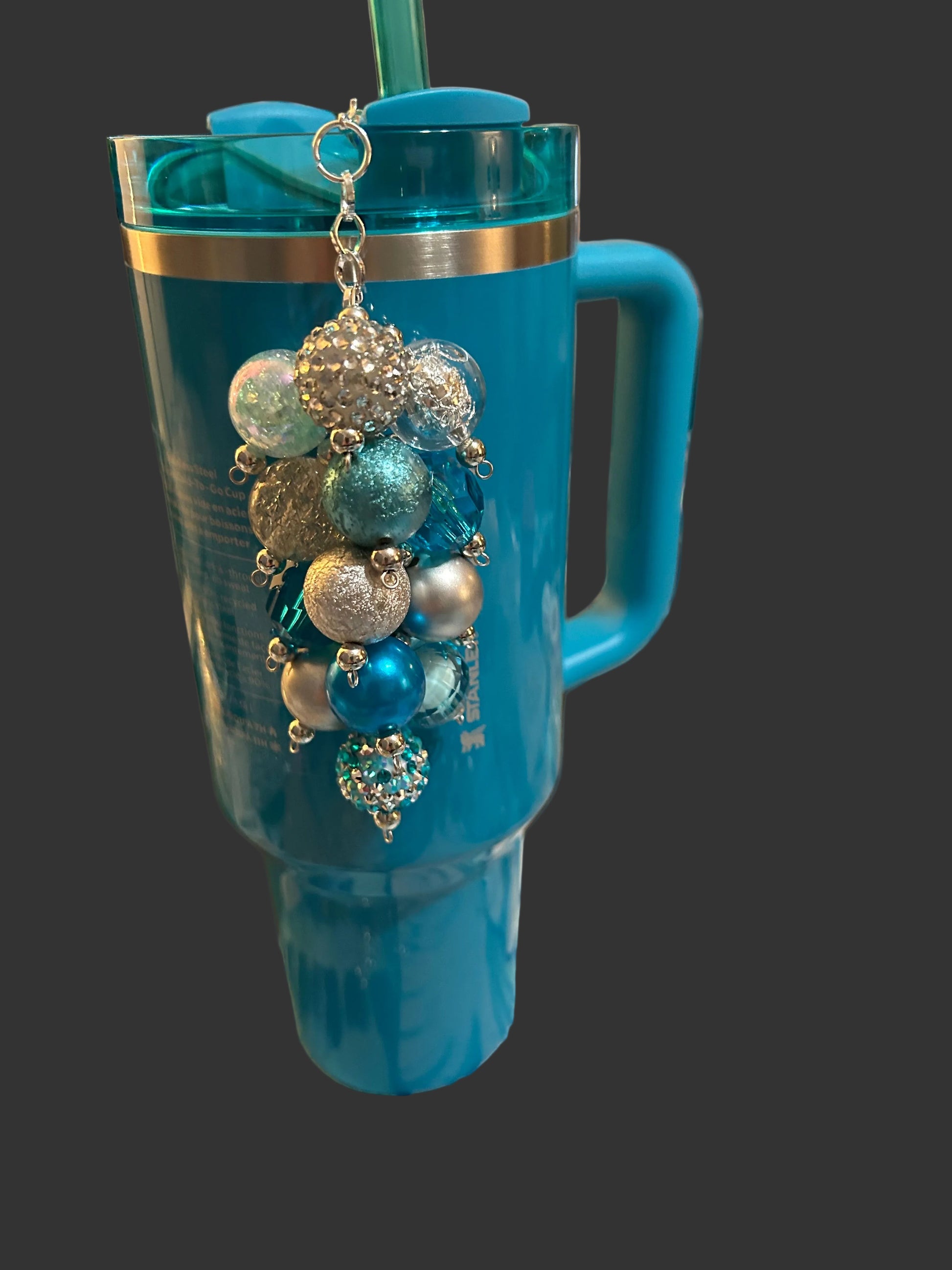 Blue and Silver Bauble Straw Charm