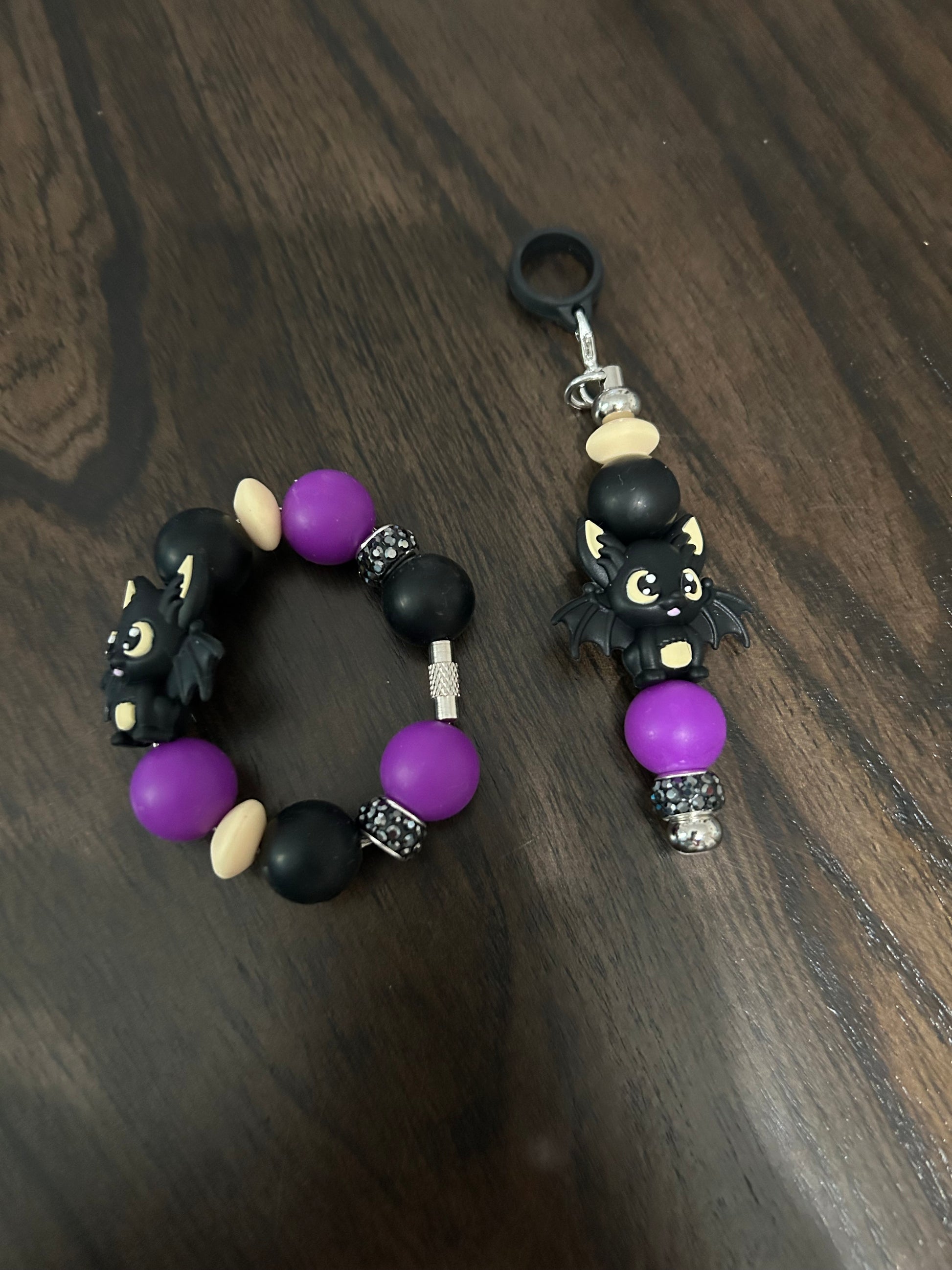 Bat Straw and Handle Charm set
