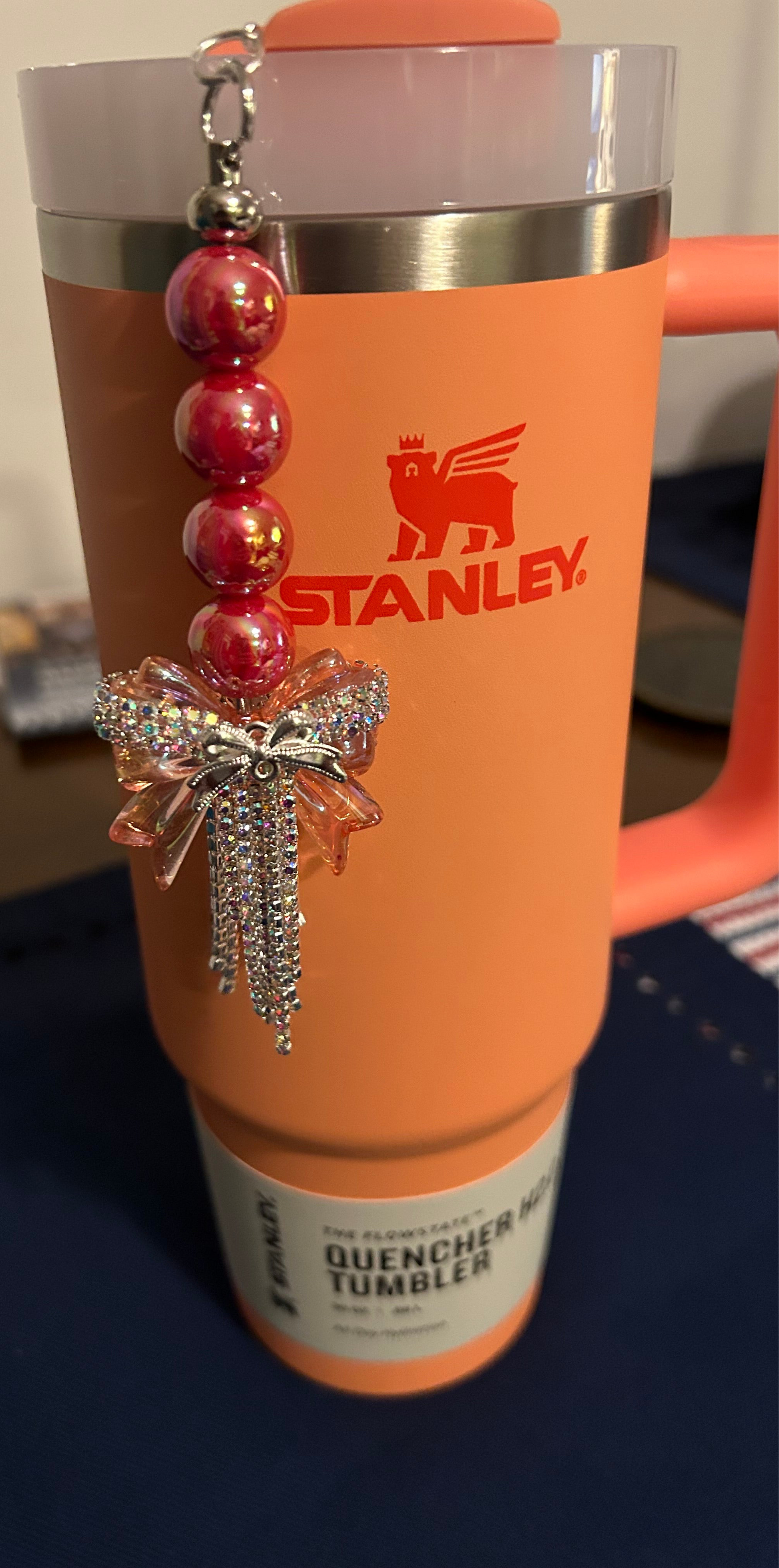 Fancy Dark Pink Bow Straw Charm