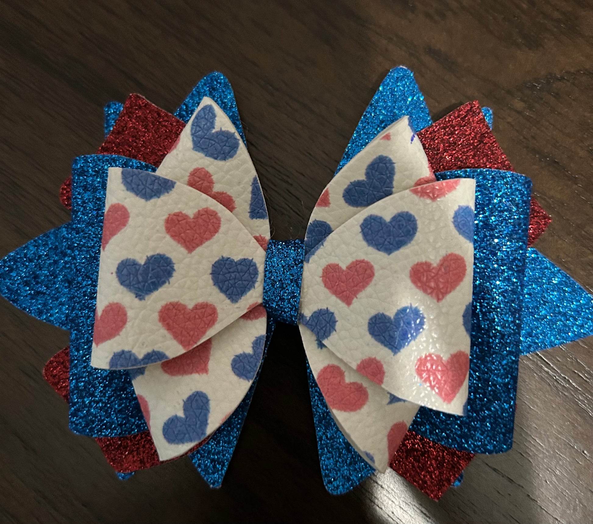 Red White and Blue Heart Bow