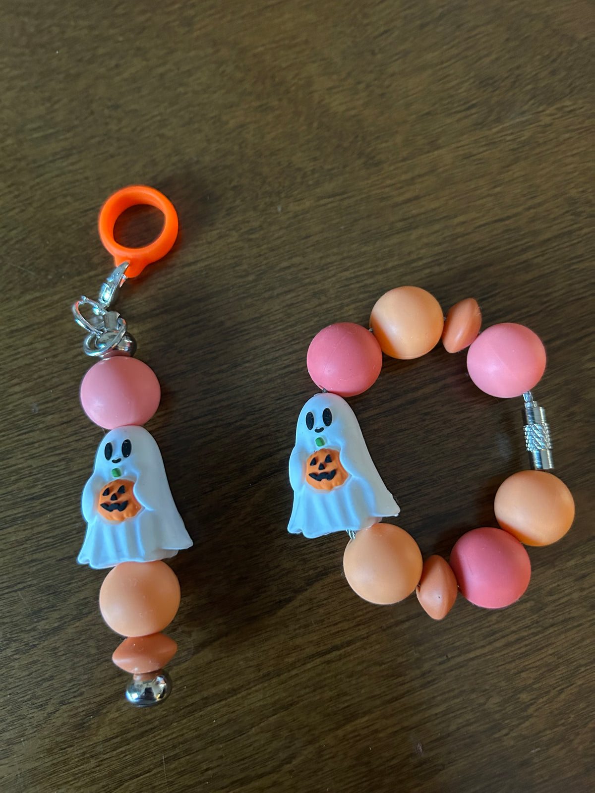 Ghost with Pumpkin Straw and Handle Charm set