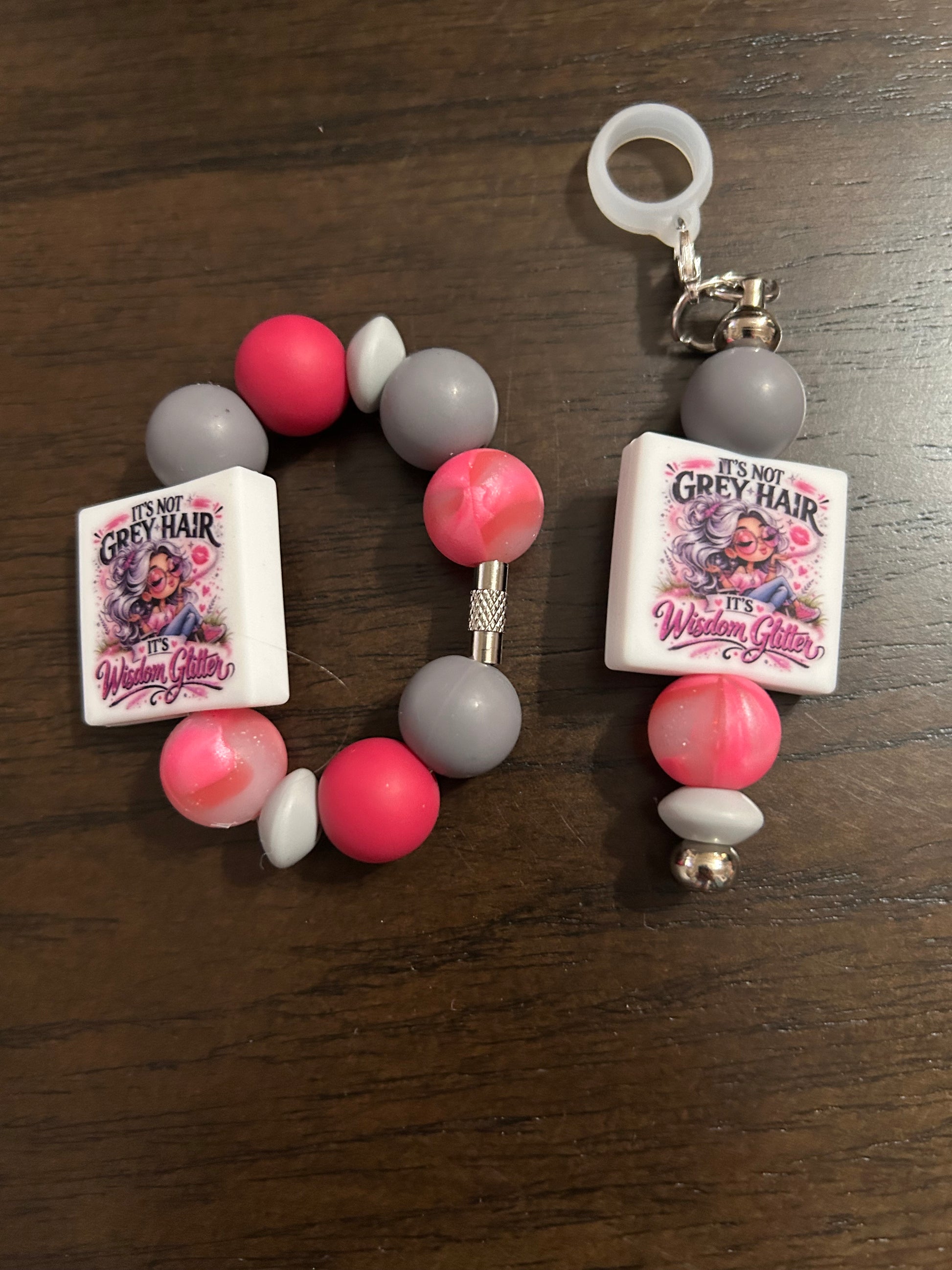 It’s Not Gray Hair it’s Wisdom Glitter Straw and Handle Charm set