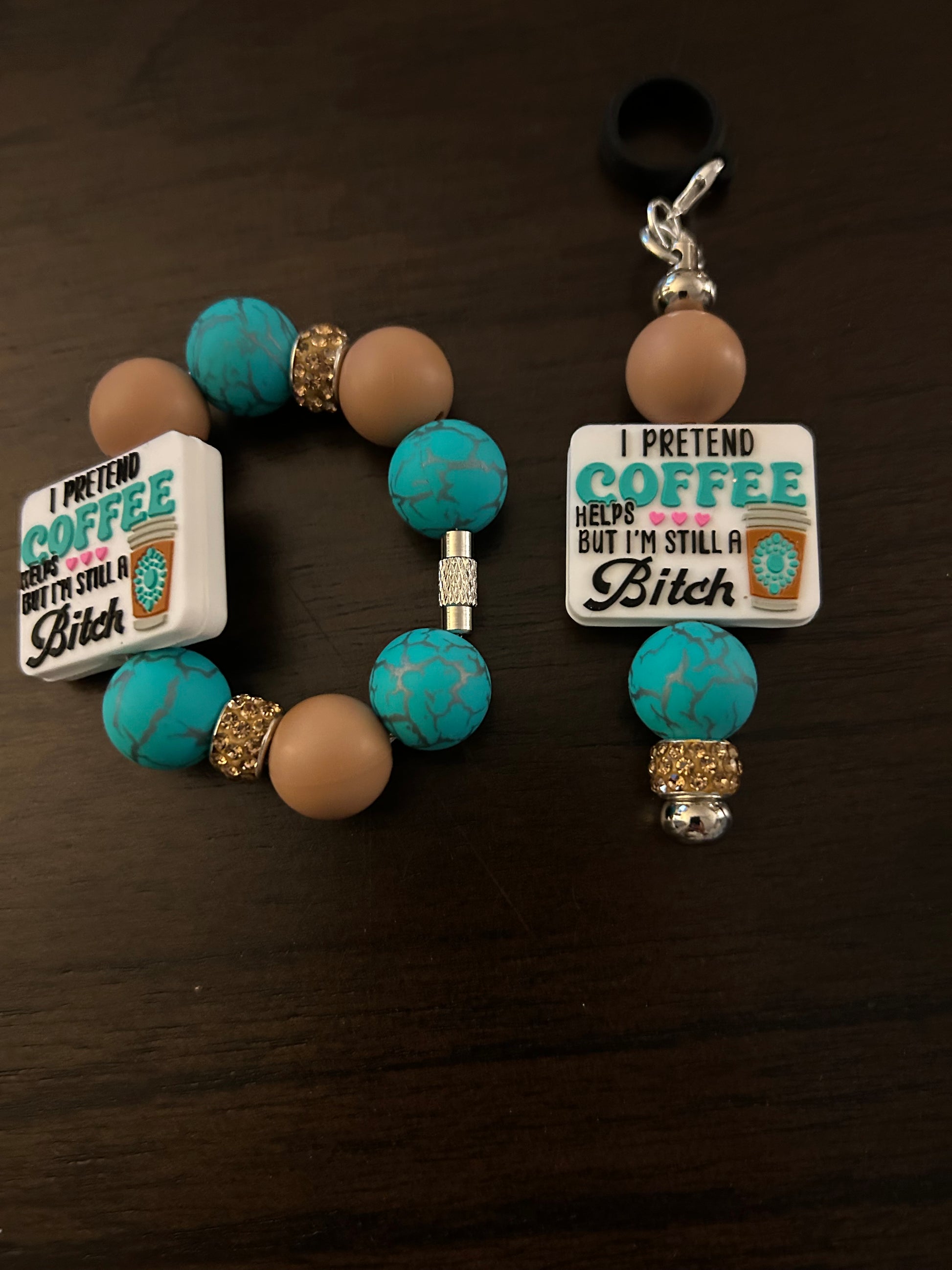 I Pretend Coffee Helps but I am Still a B Straw and Handle Charm set