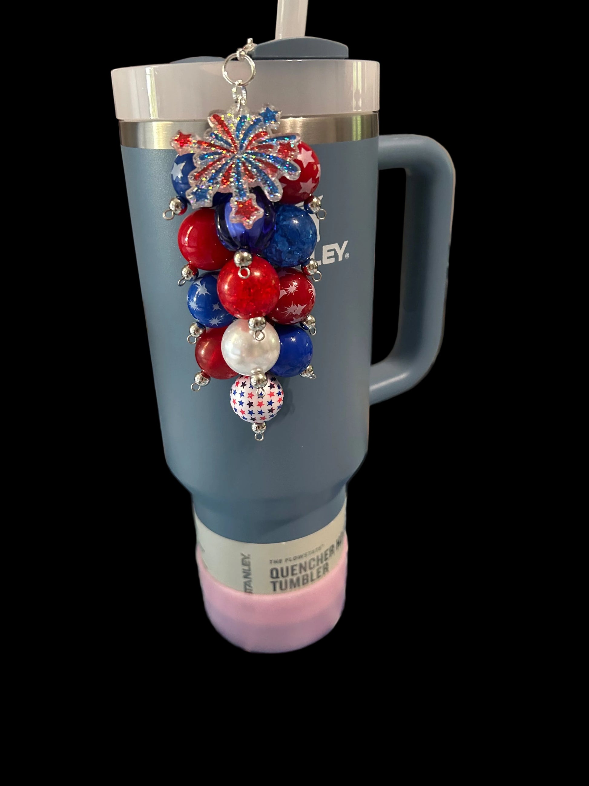 Red White and Blue Fireworks Bauble Straw Charm