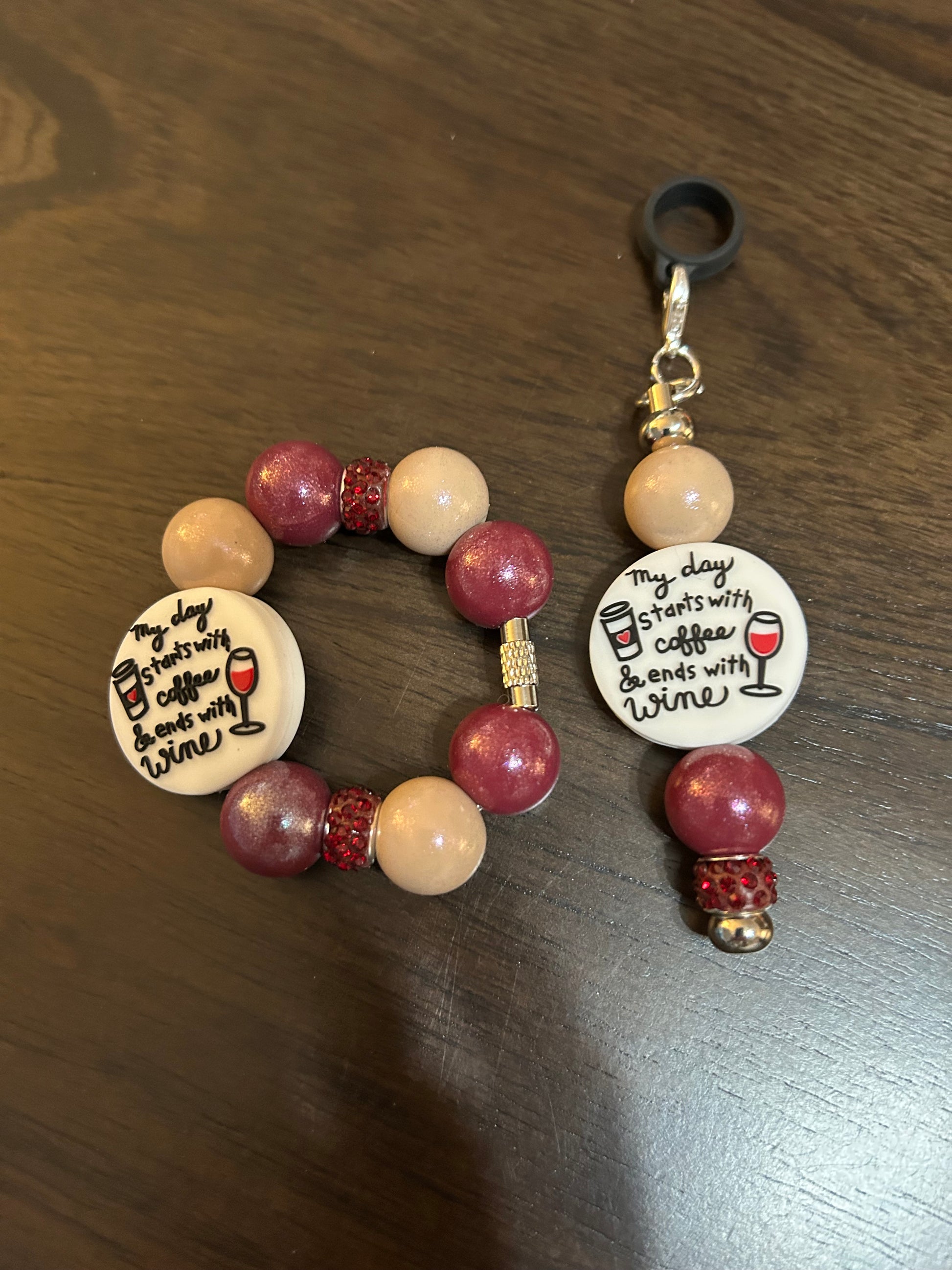 My day starts with coffee and ends with wine Straw and Handle Charm set