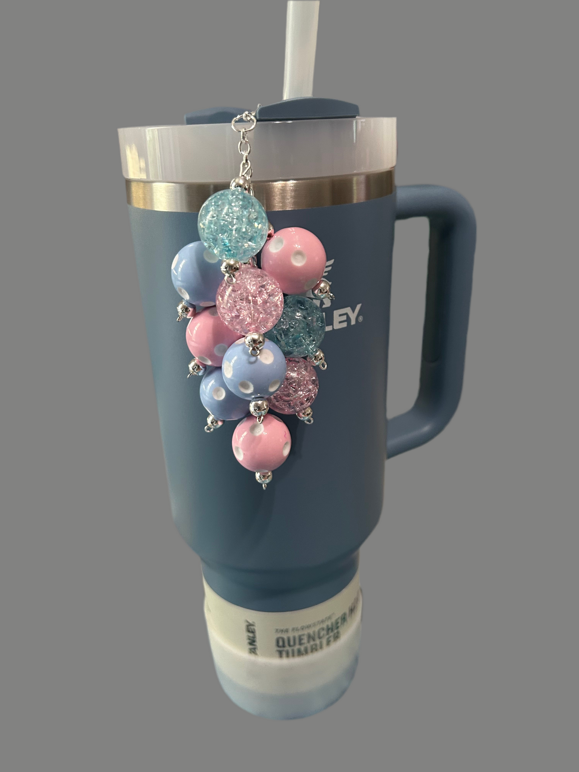 Blue and Pink Large Bauble Straw Charm