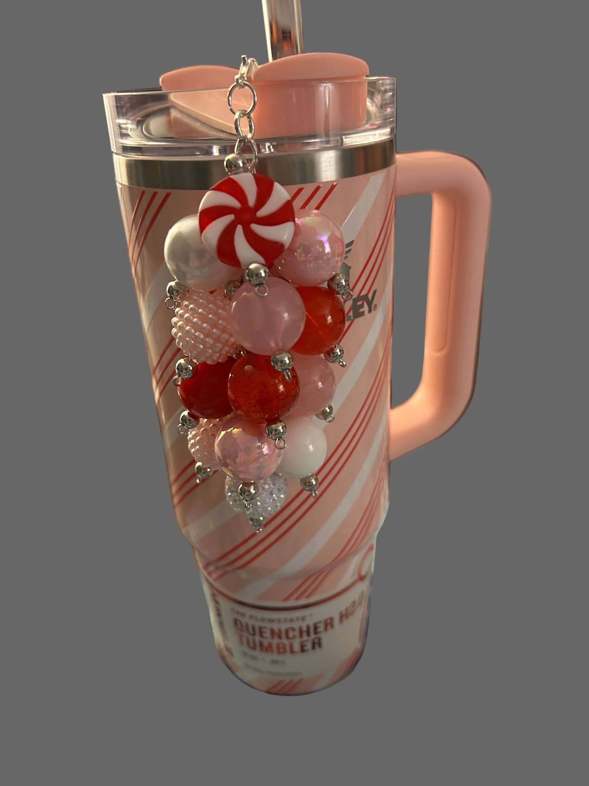 Christmas Pink Peppermint Bauble Straw Charm (shown on a 30oz cup)