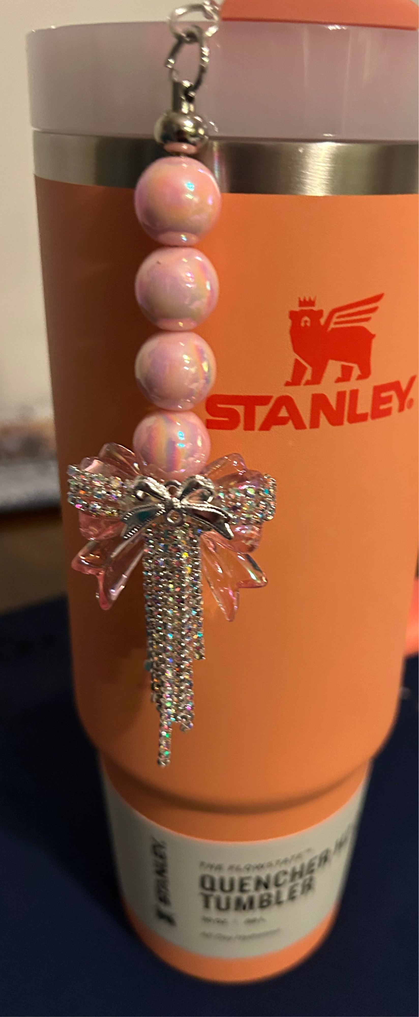 Fancy Pink Bow Straw Charm