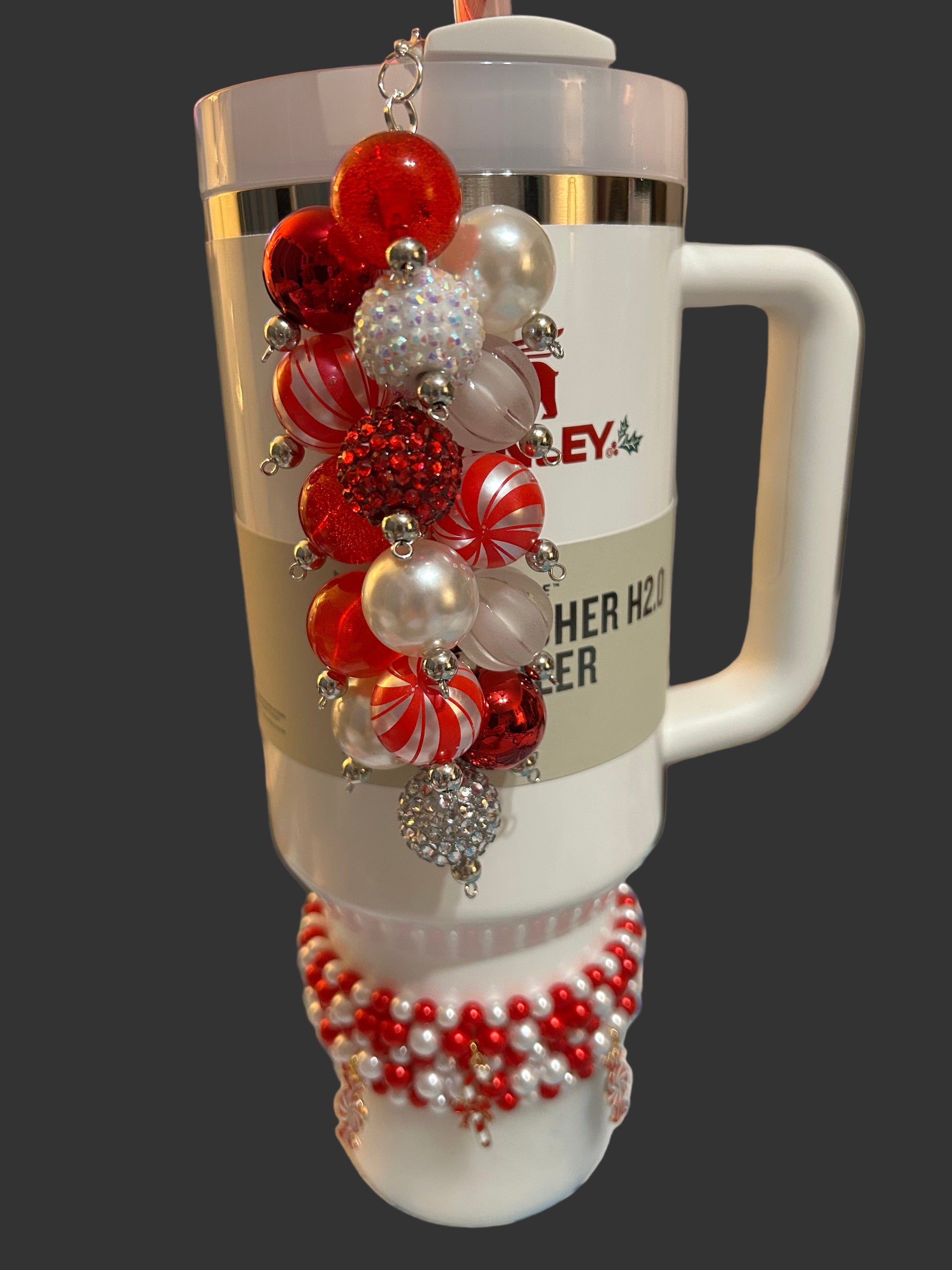 Christmas Peppermint Bauble Straw Charm