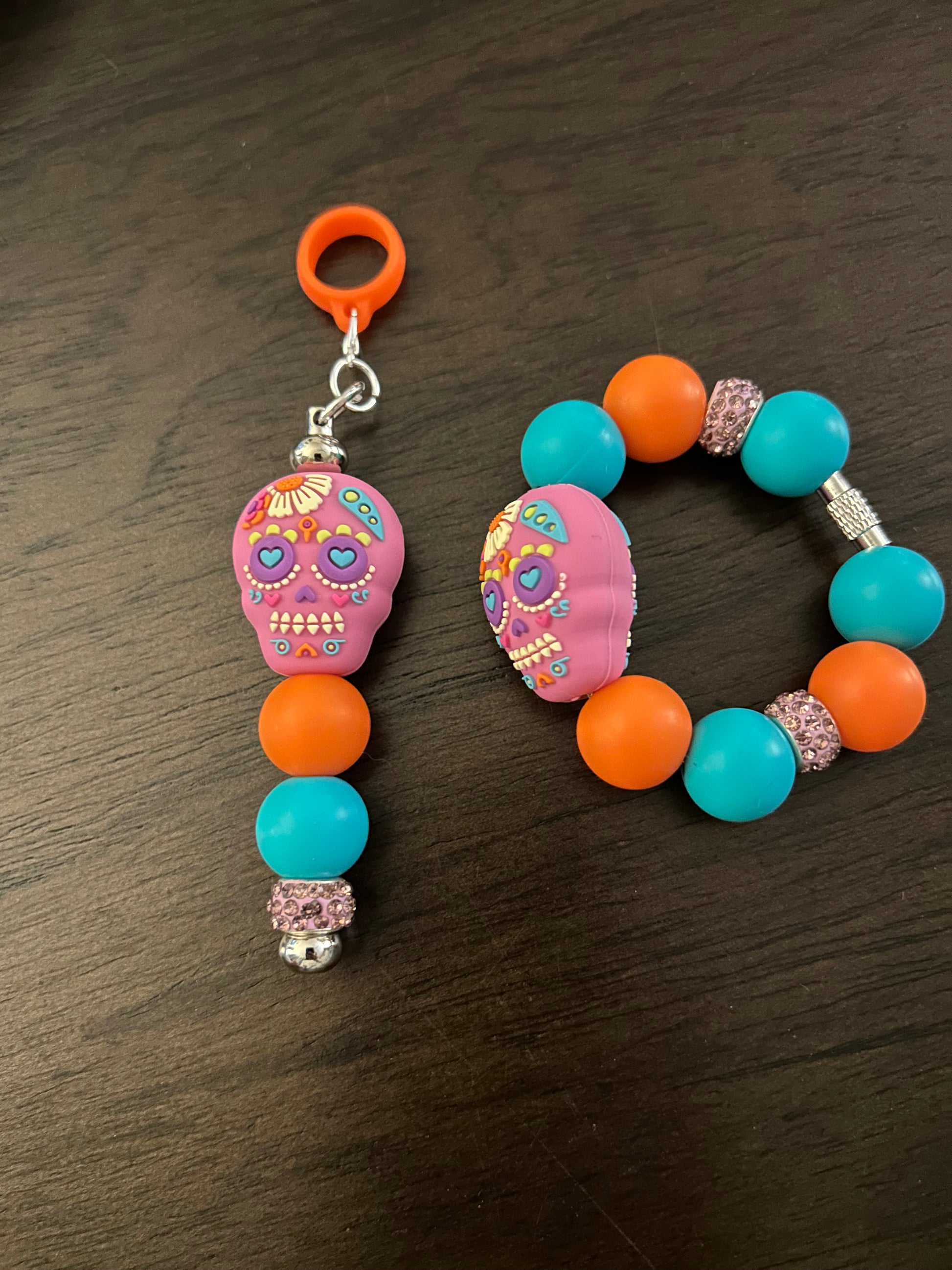 Skeleton Straw and Handle Charm set