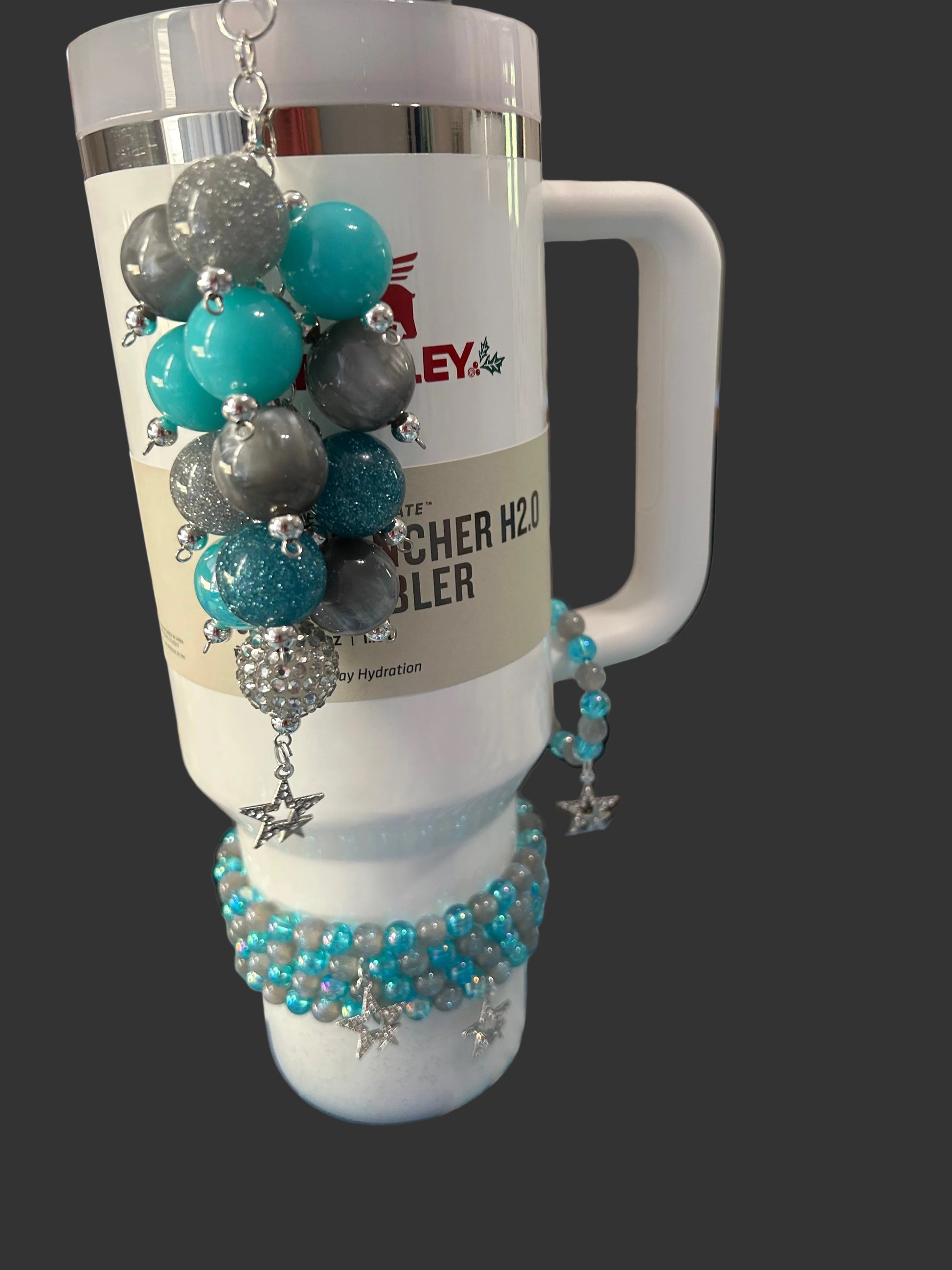 Blue and Gray Star Bauble Straw Charm