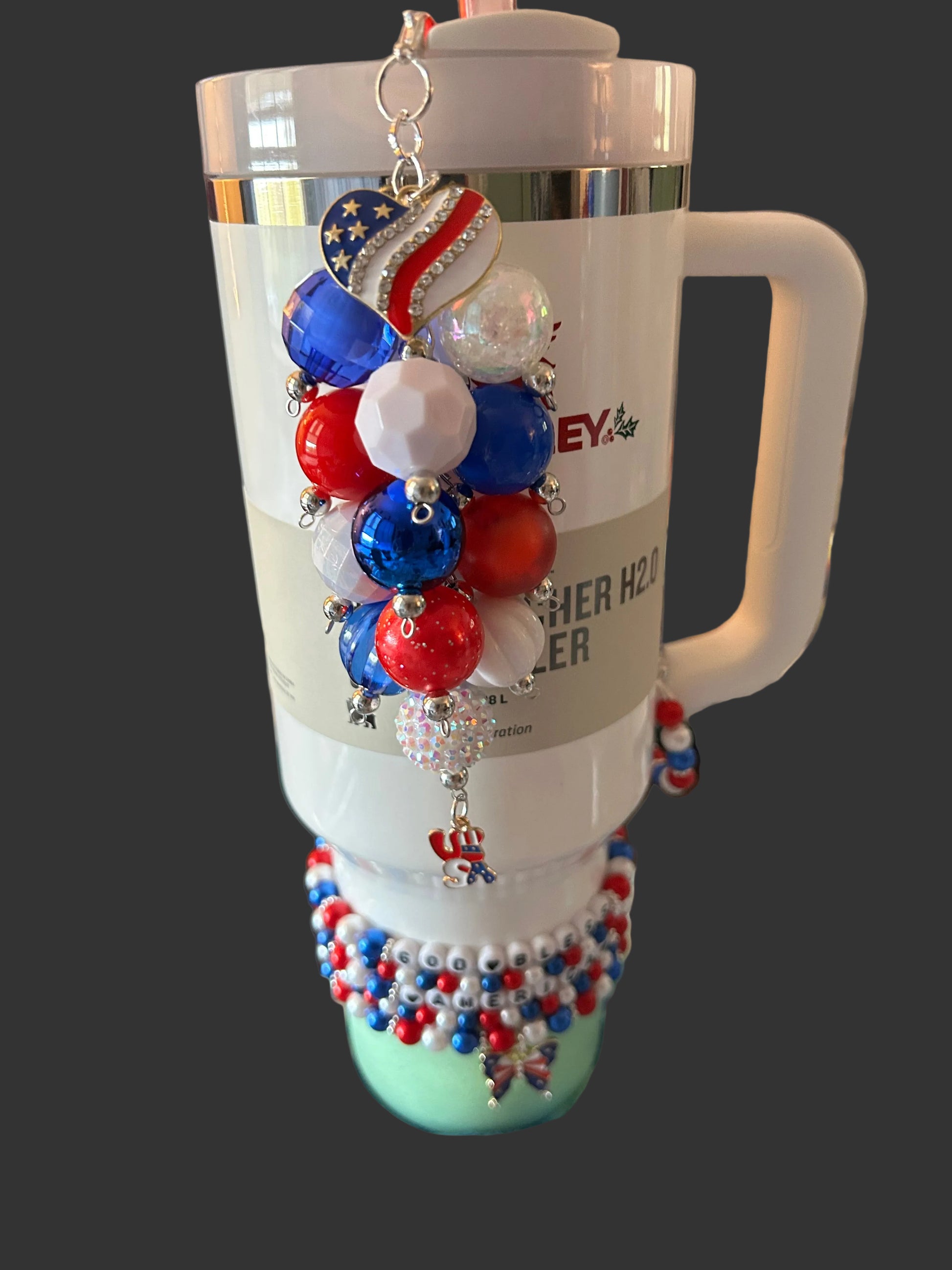 Red White and Blue Heart Bauble Straw Charm