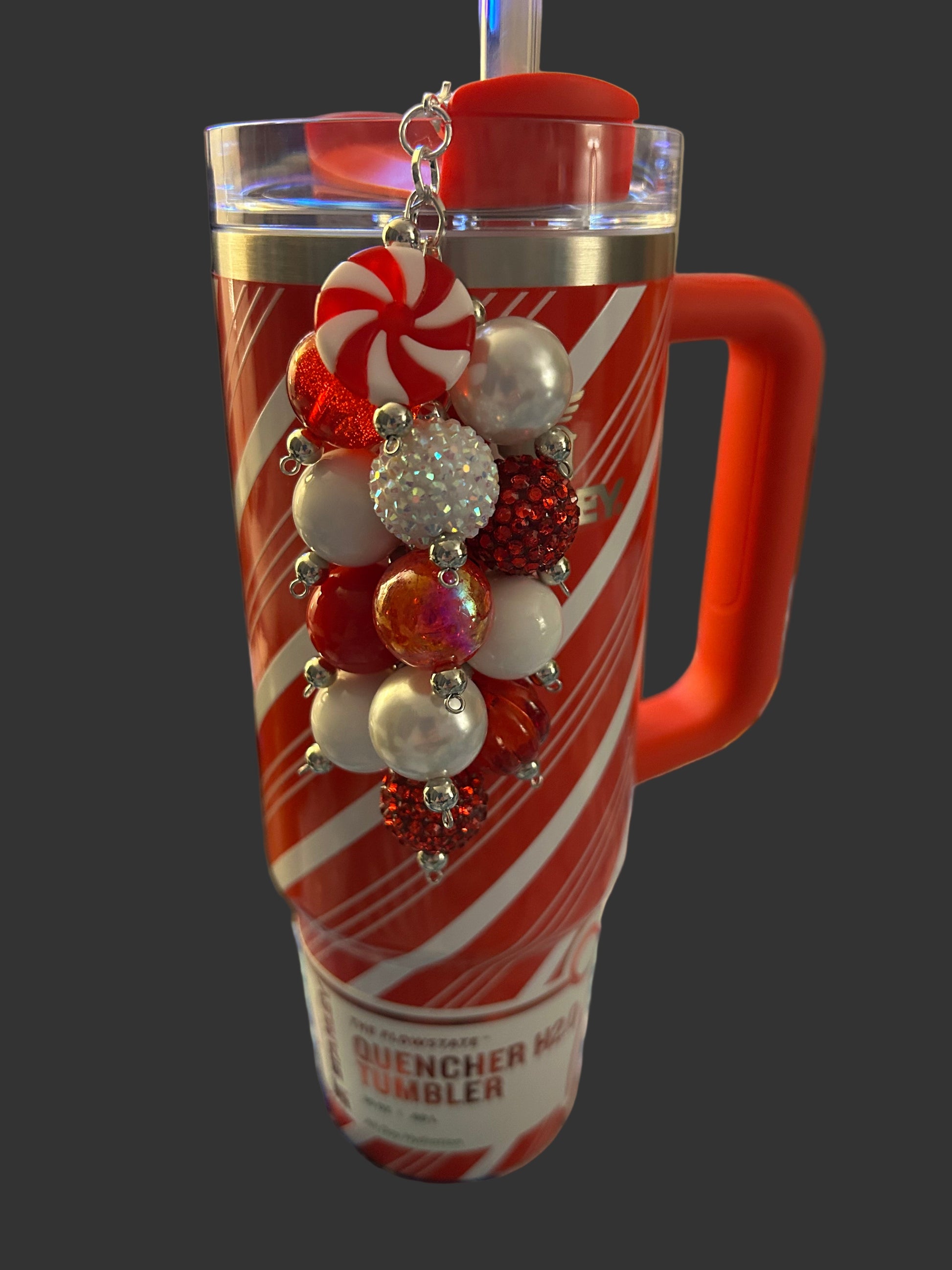 Christmas Peppermint Bauble Straw Charm (shown on a 30oz cup)