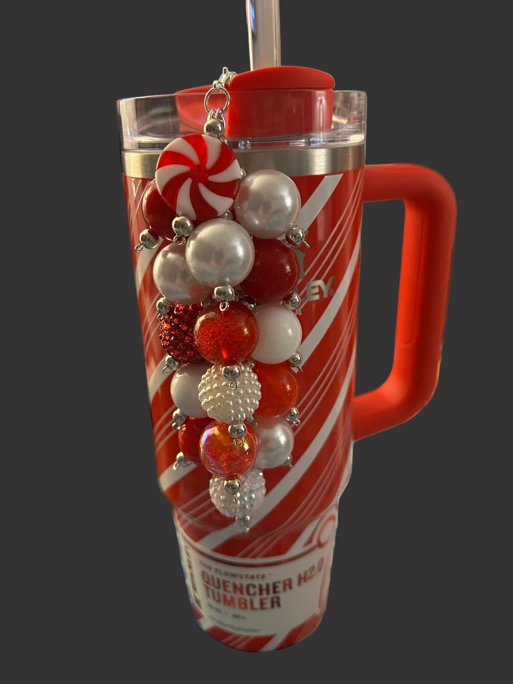 Christmas Peppermint Bauble Straw Charm (shown on a 30oz cup)