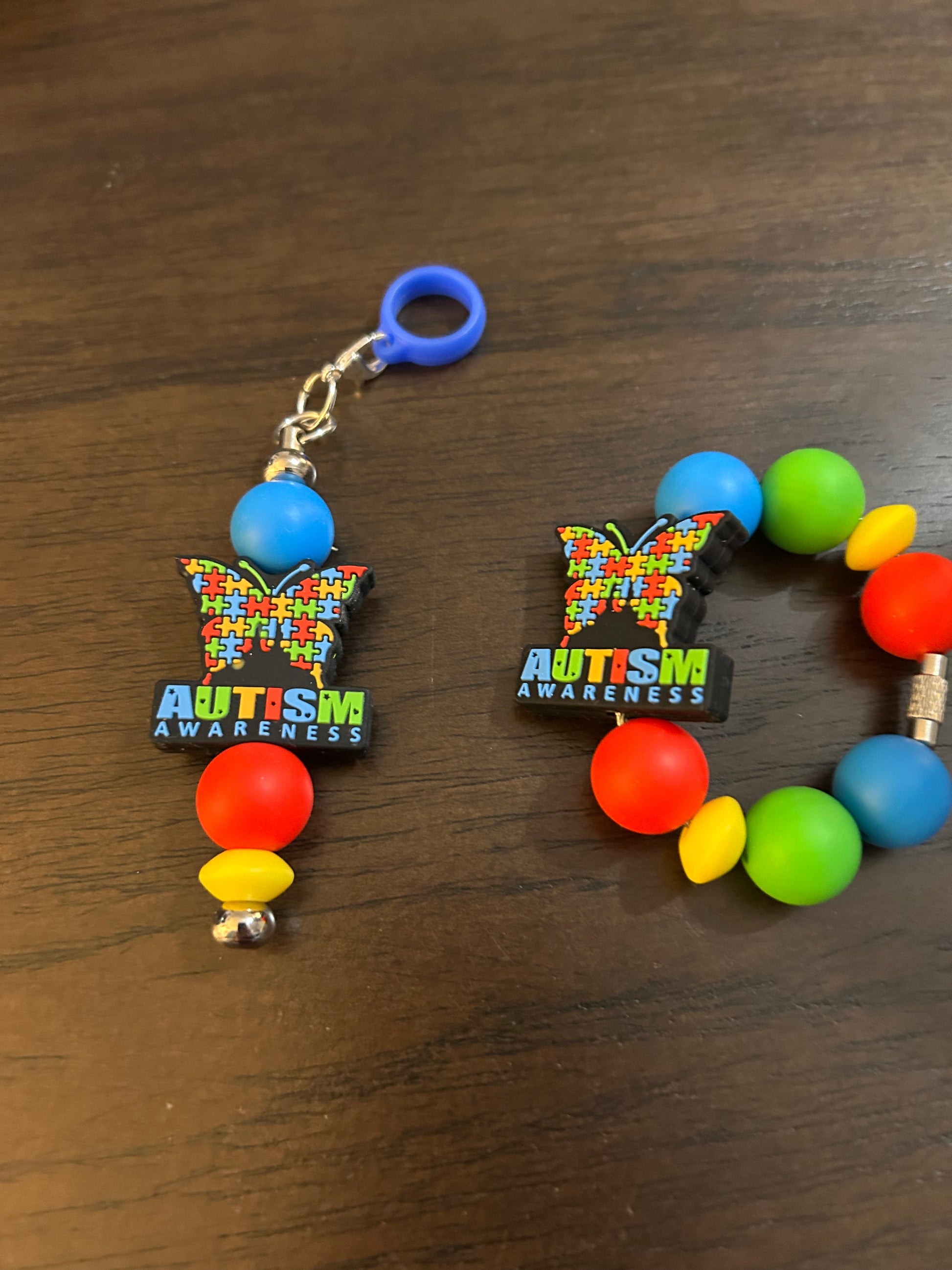 Autism Awareness Straw and Handle Charm set