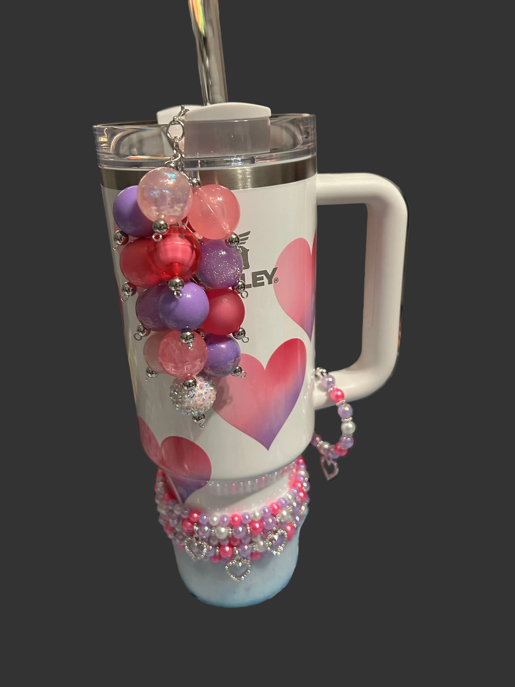 Pink White and Purple Heart Bracelet Stack