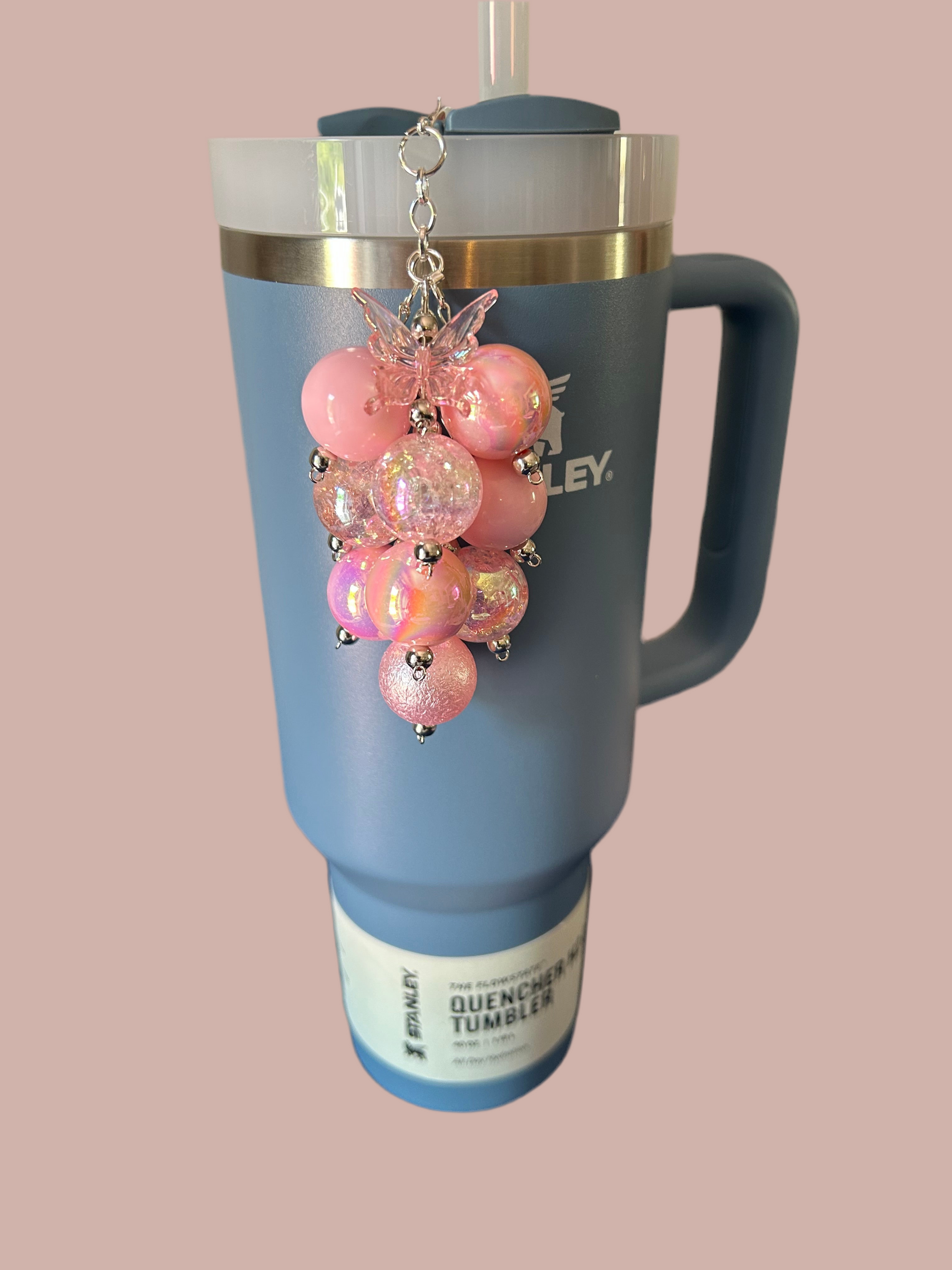 Pink Butterfly Bauble Straw Charm