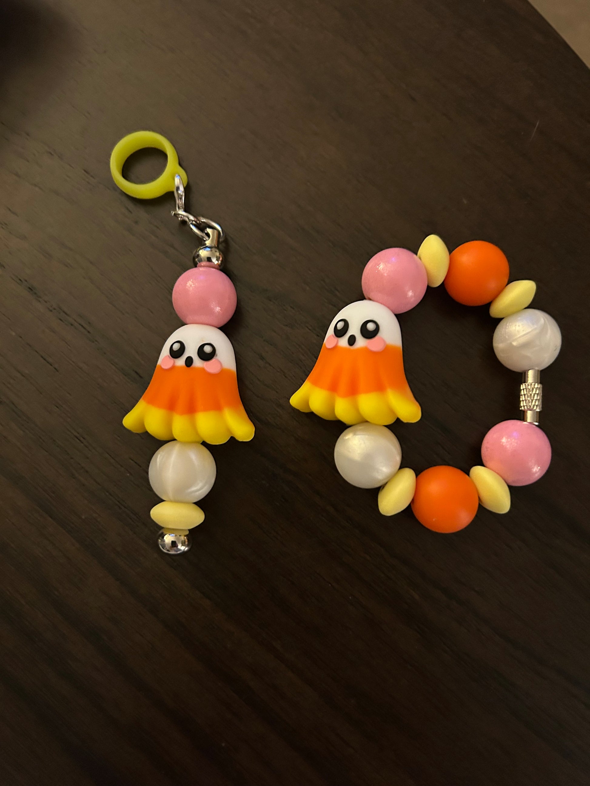 Candy Corn Ghost Straw and Handle Charm set