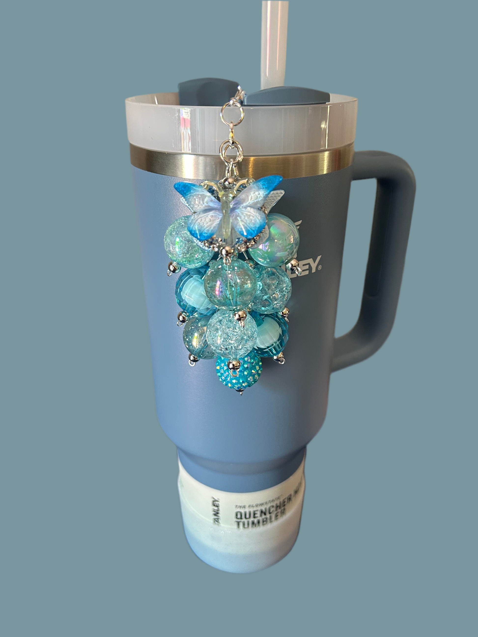 Blue Butterfly Bauble Straw Charm