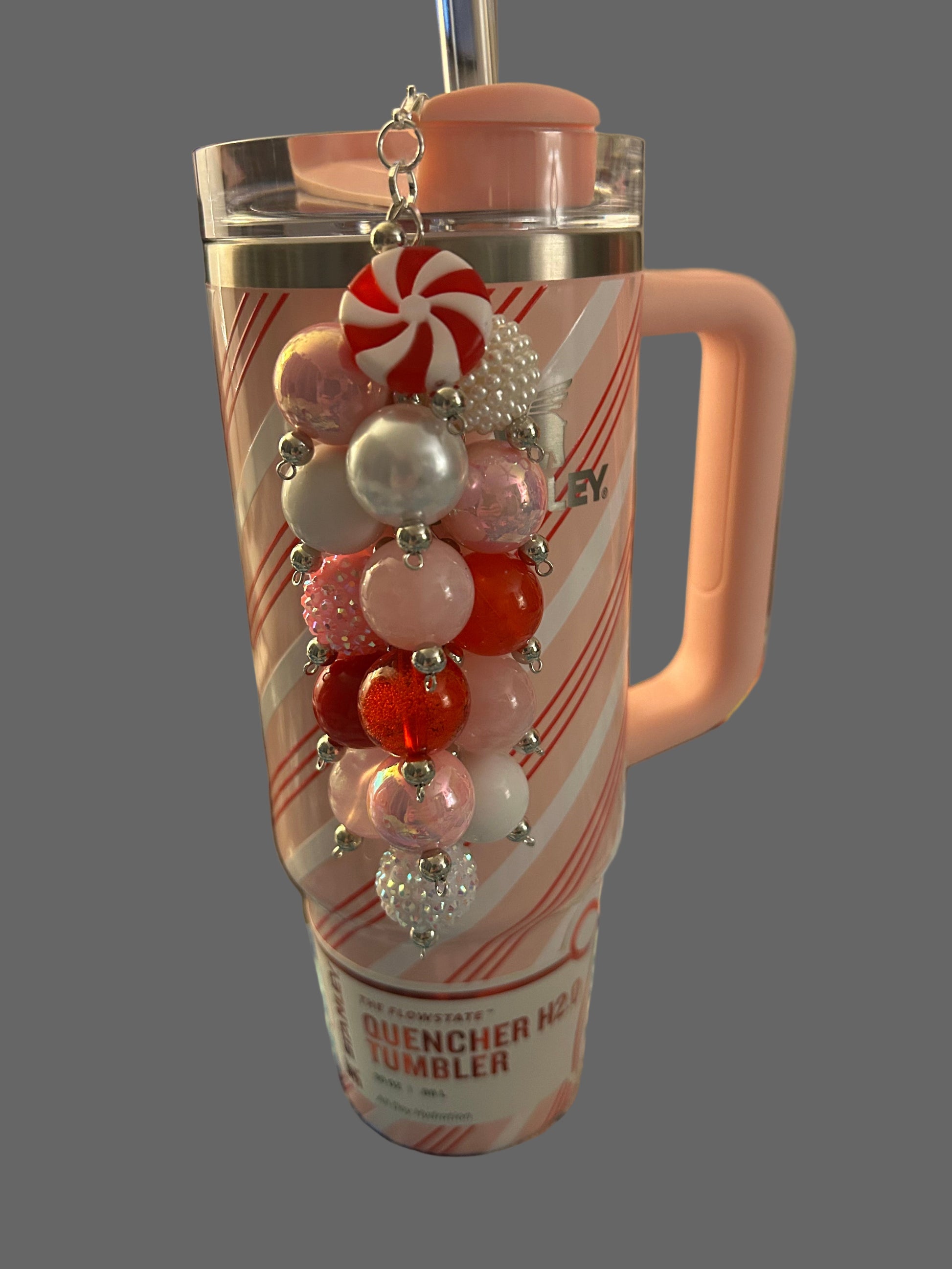 Christmas Pink Peppermint Bauble Straw Charm (shown on a 30oz cup)
