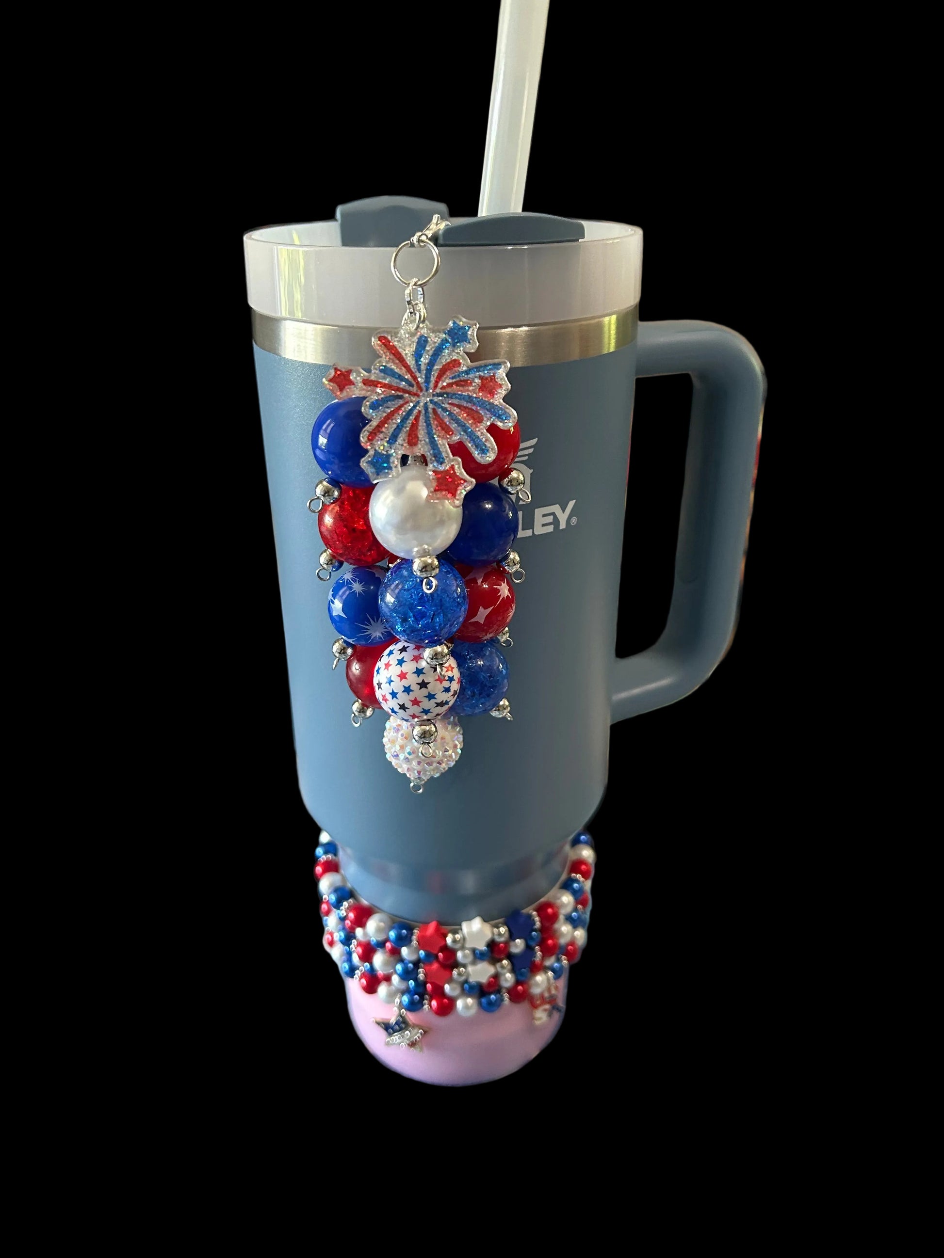Red White and Blue Fireworks Bauble Straw Charm