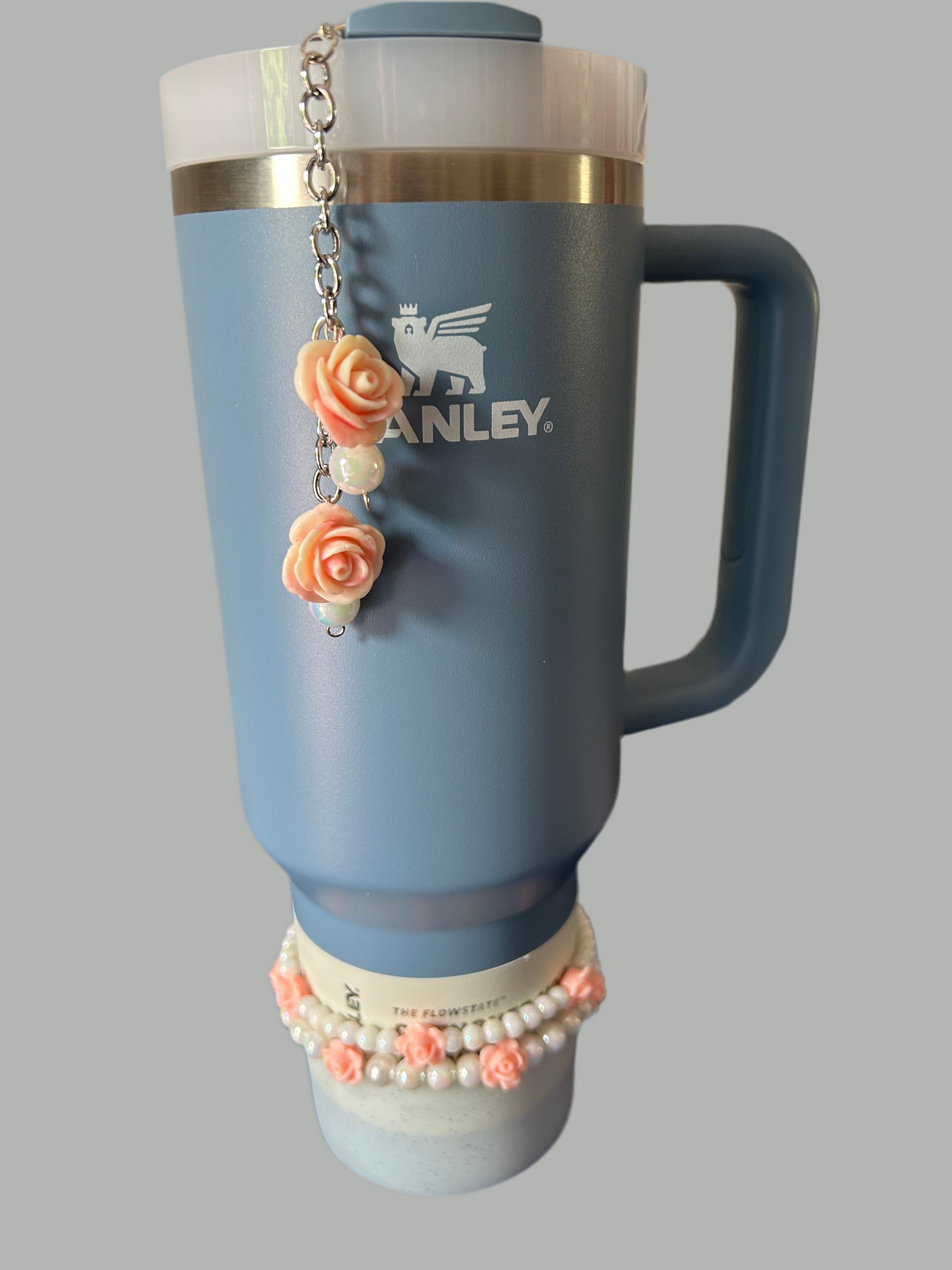 Flower Bracelet Stack and Straw Charm