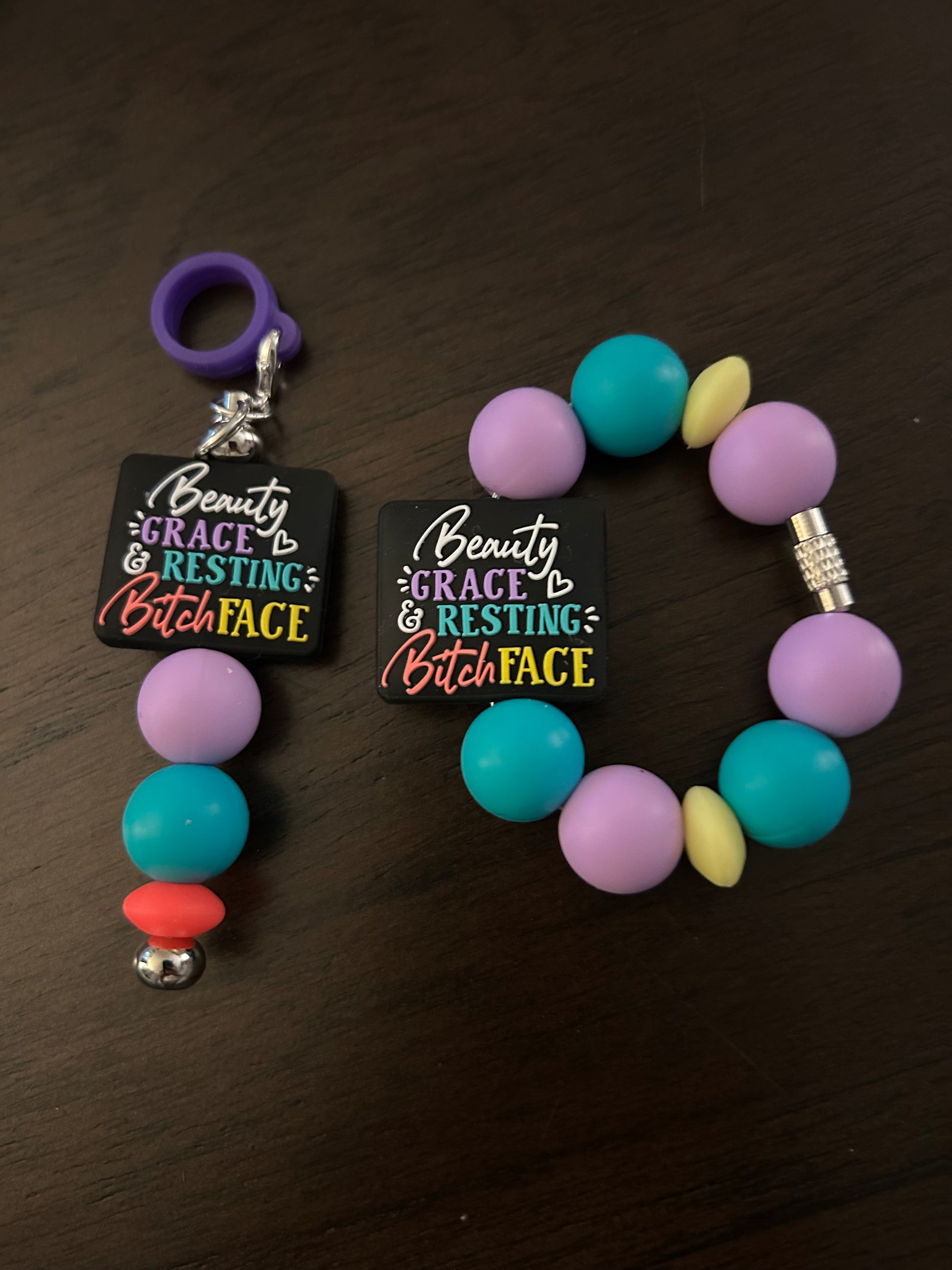 Beauty Grace Resting B Face Straw and Handle Charm set