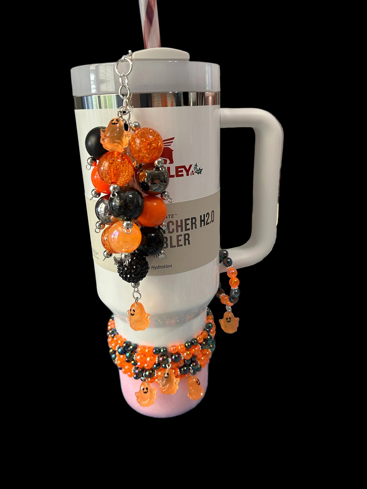 Orange Ghost Glow in Dark Bauble Straw Charm